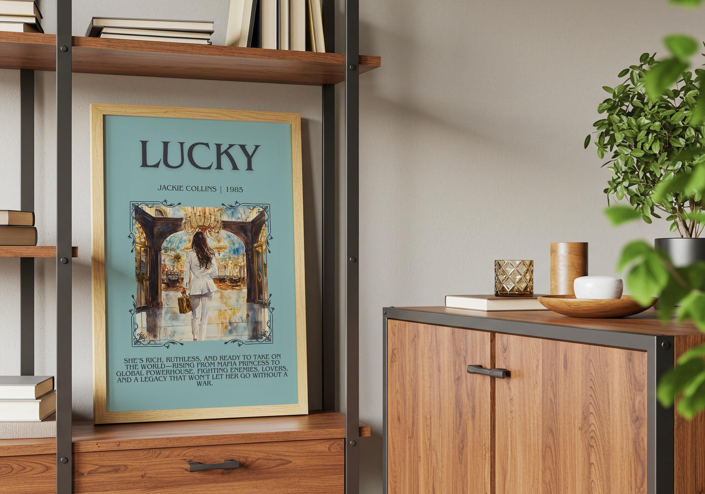 Lucky by Jackie Collins Descriptive, High Quality Poster Print.Free Delivery Wall Art. Author&Blurb Book Artwork Novel Nook Library Gift