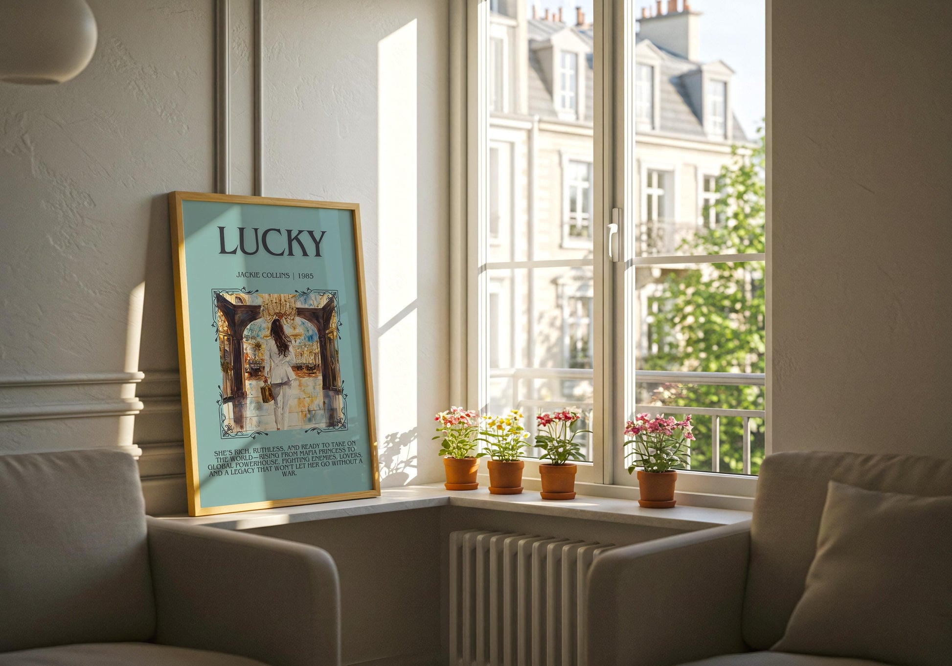 Lucky by Jackie Collins Descriptive, High Quality Poster Print.Free Delivery Wall Art. Author&Blurb Book Artwork Novel Nook Library Gift