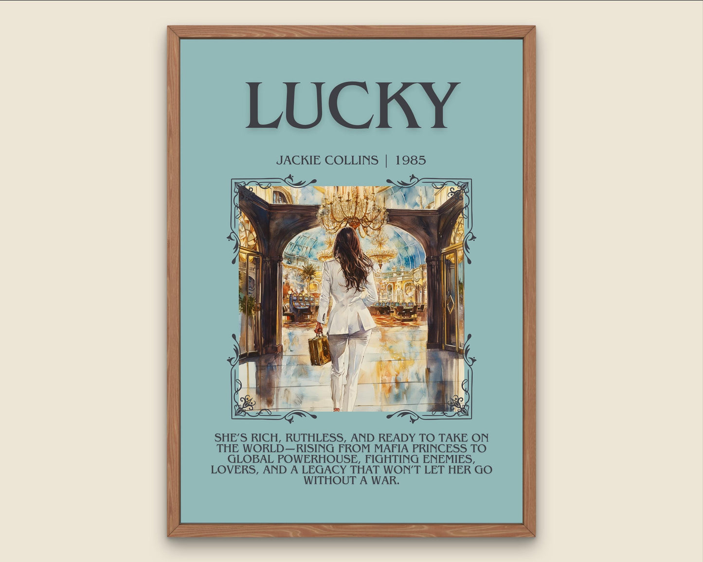 Lucky by Jackie Collins Descriptive, High Quality Poster Print.Free Delivery Wall Art. Author&Blurb Book Artwork Novel Nook Library Gift