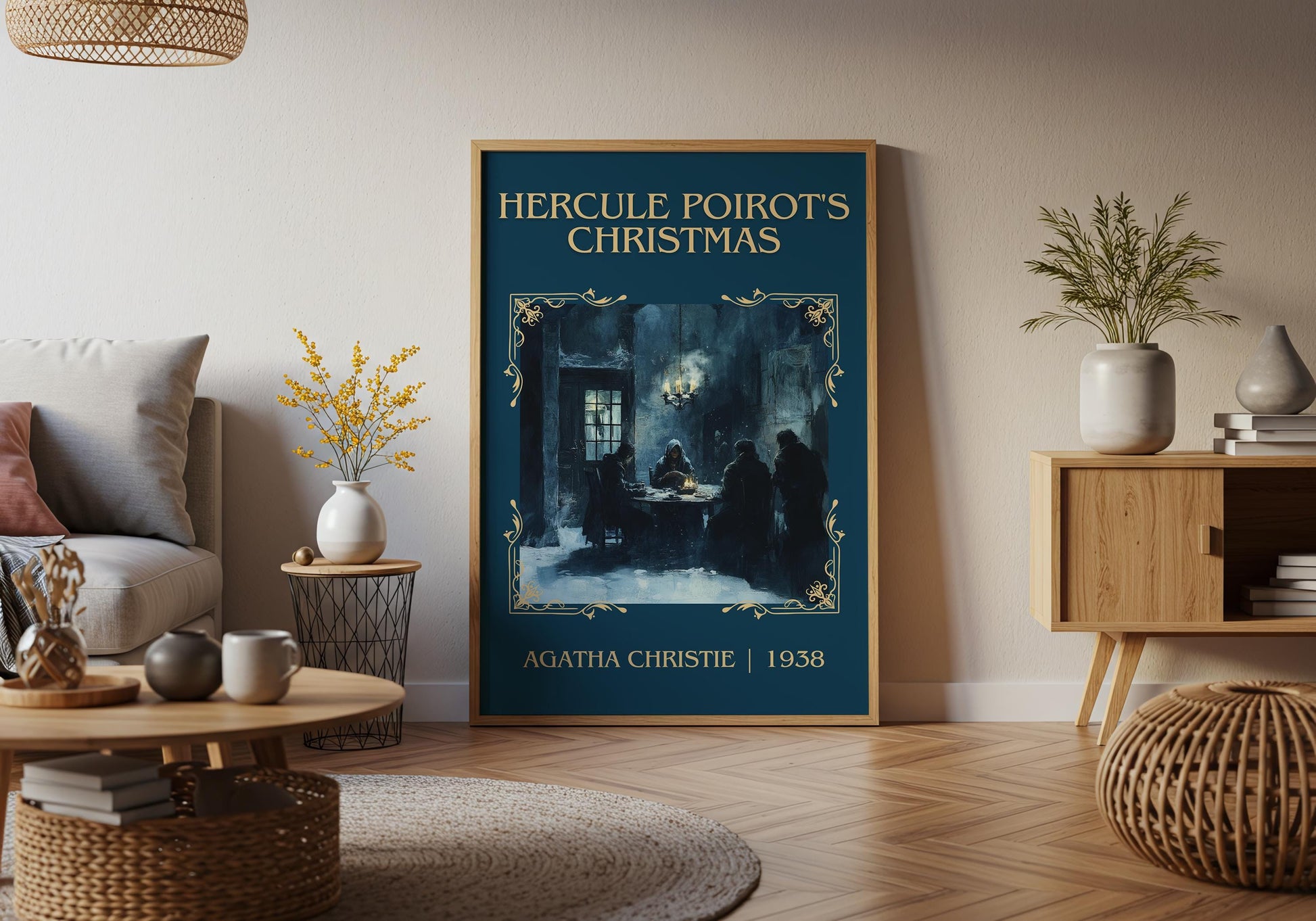 Hercule Poirot's Christmas by Agatha Christie High Quality Poster Print. Free Delivery Wall Art. Author&Blurb Book/Novel Minimalist Art Gift