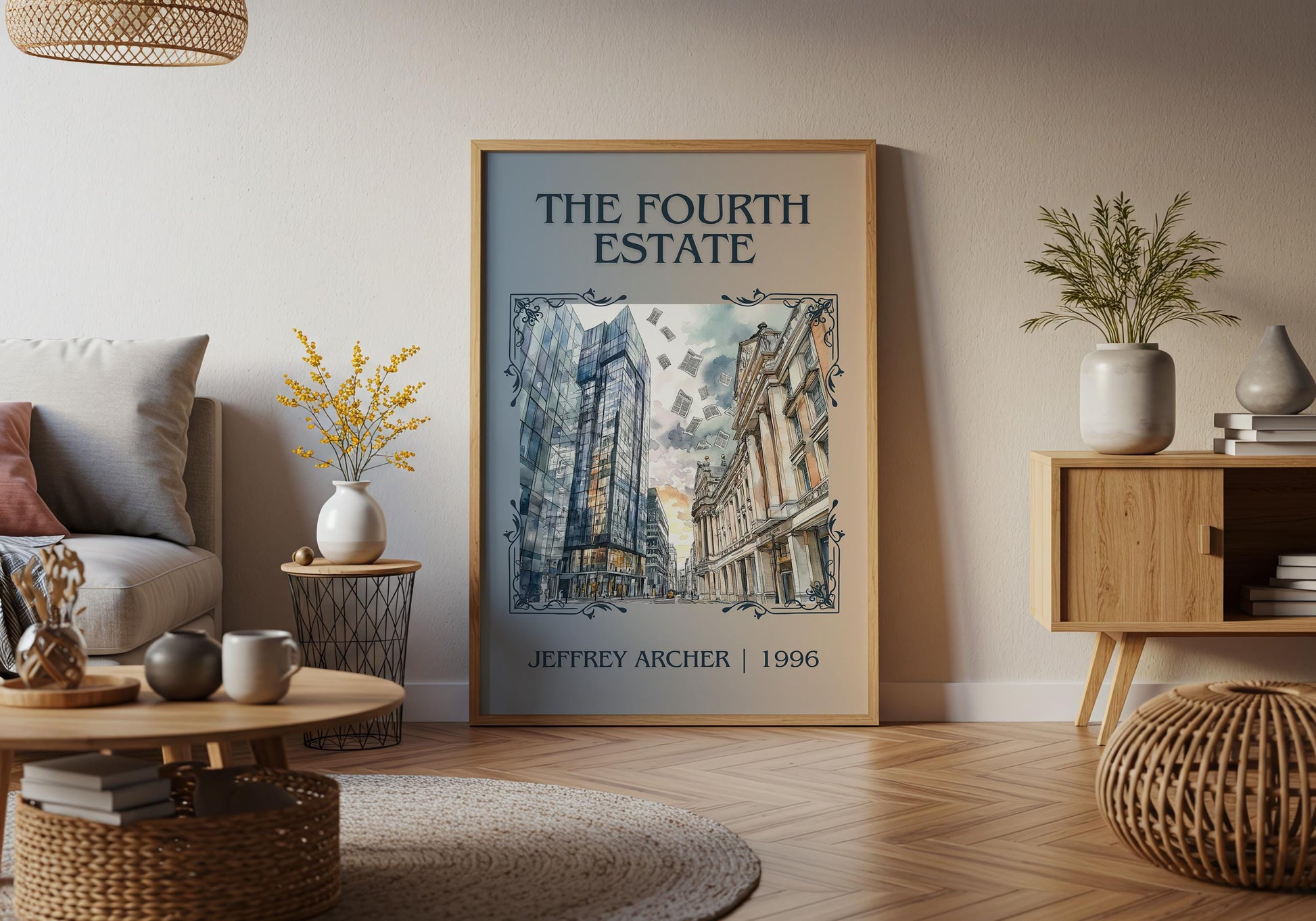 The Fourth Estate by Jeffrey Archer High Quality Poster Print-Free Delivery Wall Art. Author & Blurb Book/Novel Minimalist Gift Library Nook