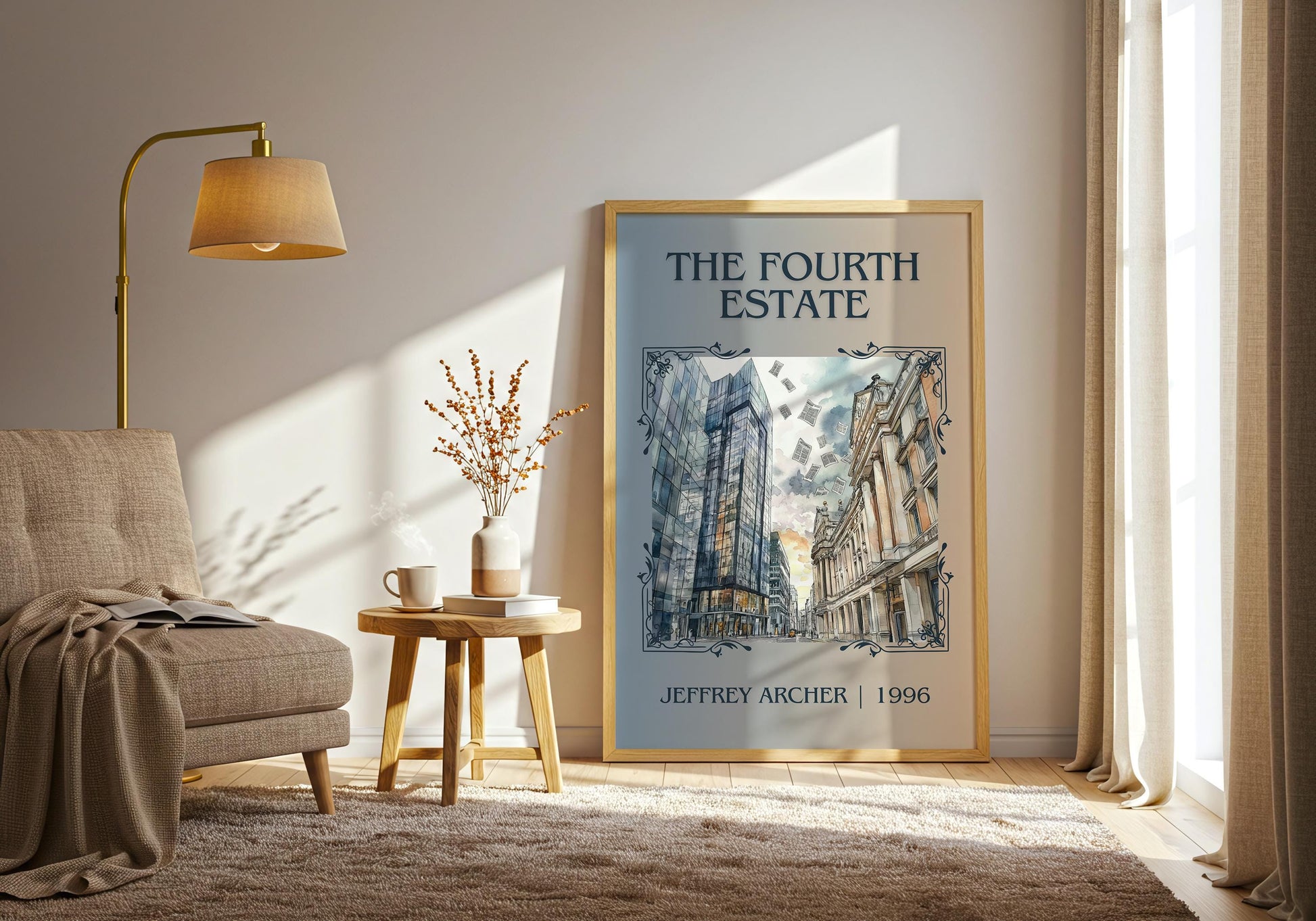 The Fourth Estate by Jeffrey Archer High Quality Poster Print-Free Delivery Wall Art. Author & Blurb Book/Novel Minimalist Gift Library Nook