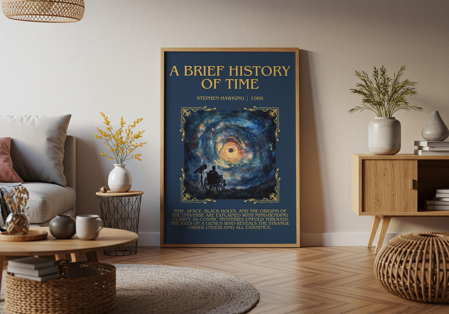 A Brief History of Time by Stephen Hawking Descriptive, High Quality Poster Print.Free Delivery Wall Art. Author&Blurb Book Artwork Novel