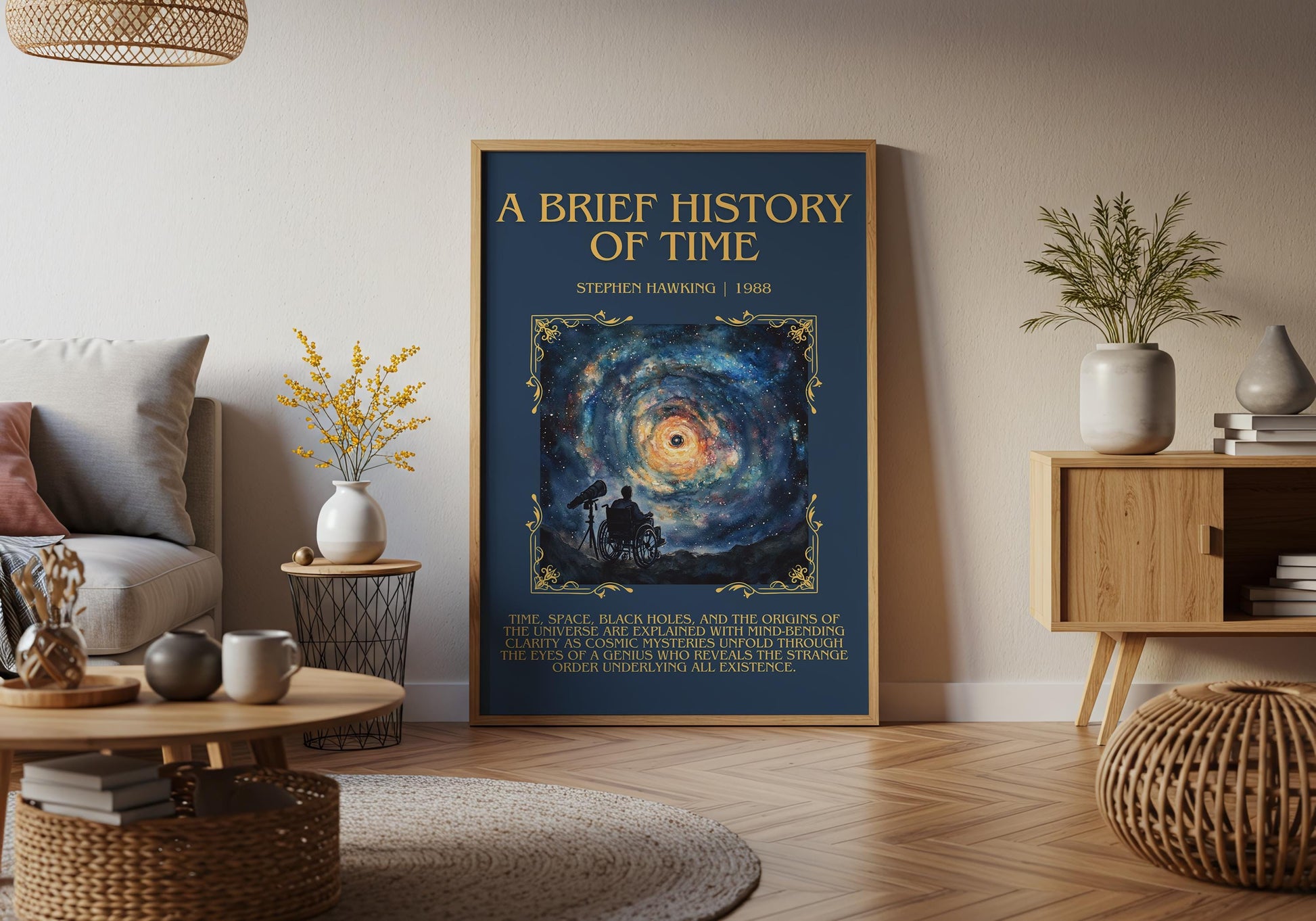 A Brief History of Time by Stephen Hawking Descriptive, High Quality Poster Print.Free Delivery Wall Art. Author&Blurb Book Artwork Novel