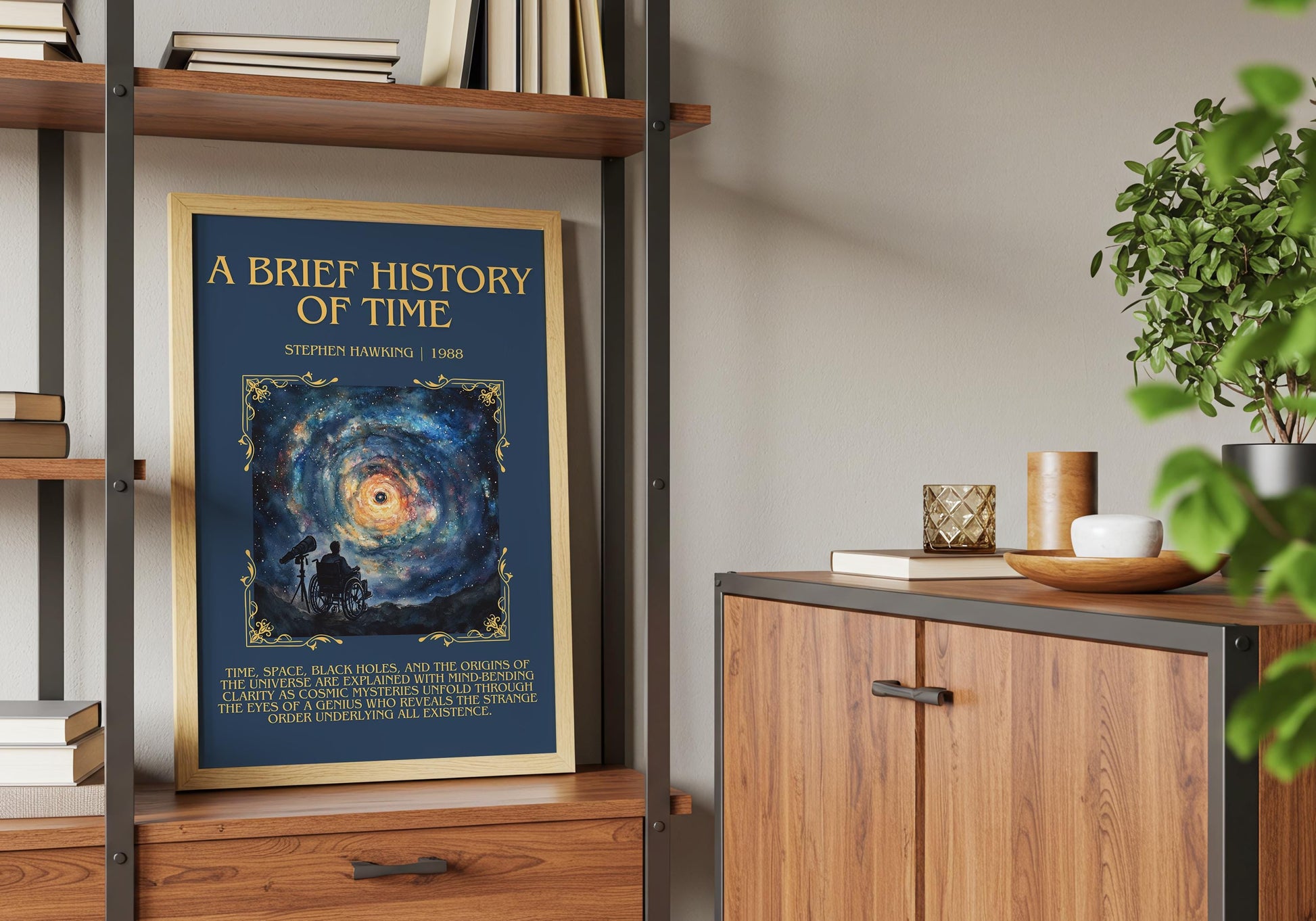 A Brief History of Time by Stephen Hawking Descriptive, High Quality Poster Print.Free Delivery Wall Art. Author&Blurb Book Artwork Novel