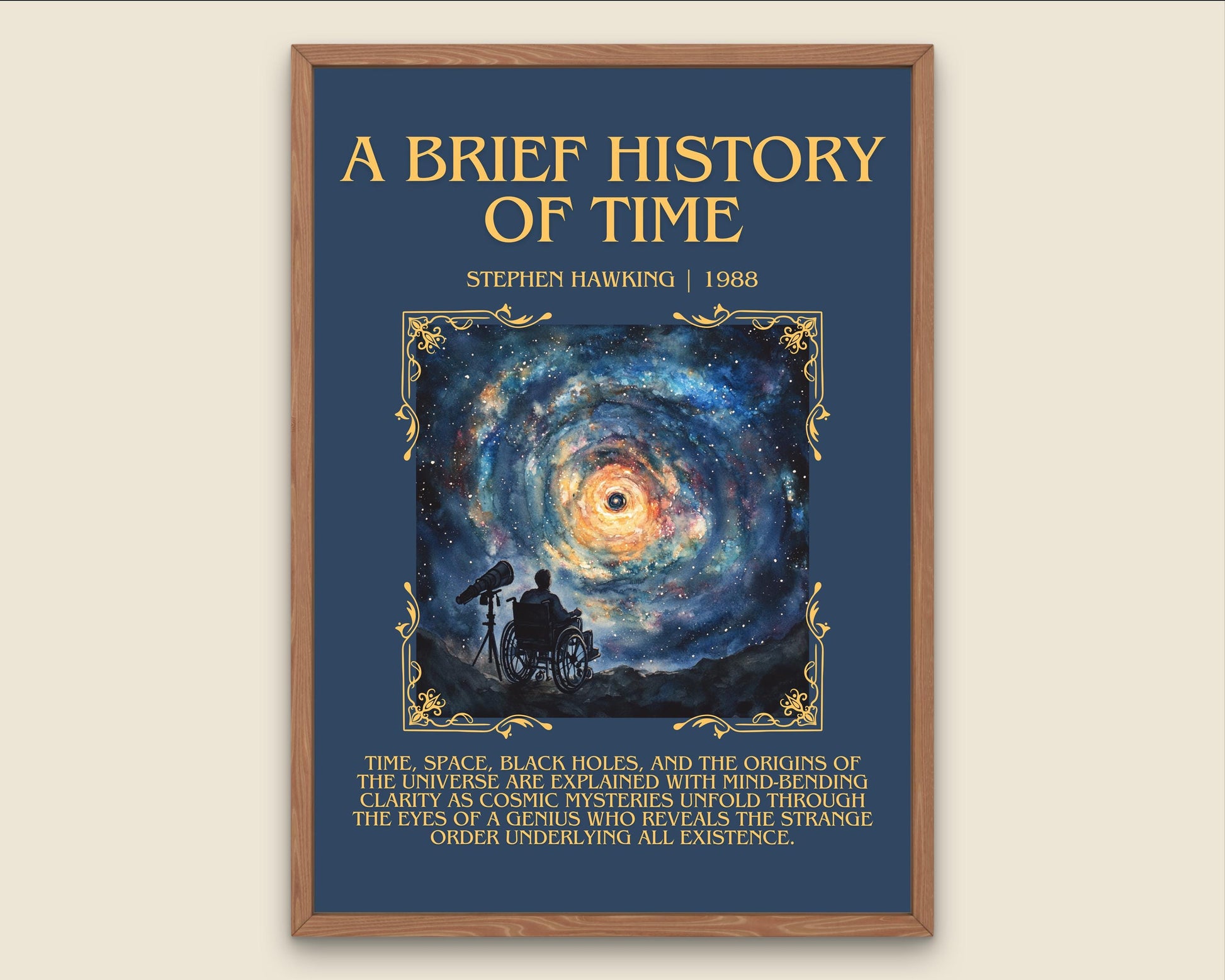 A Brief History of Time by Stephen Hawking Descriptive, High Quality Poster Print.Free Delivery Wall Art. Author&Blurb Book Artwork Novel