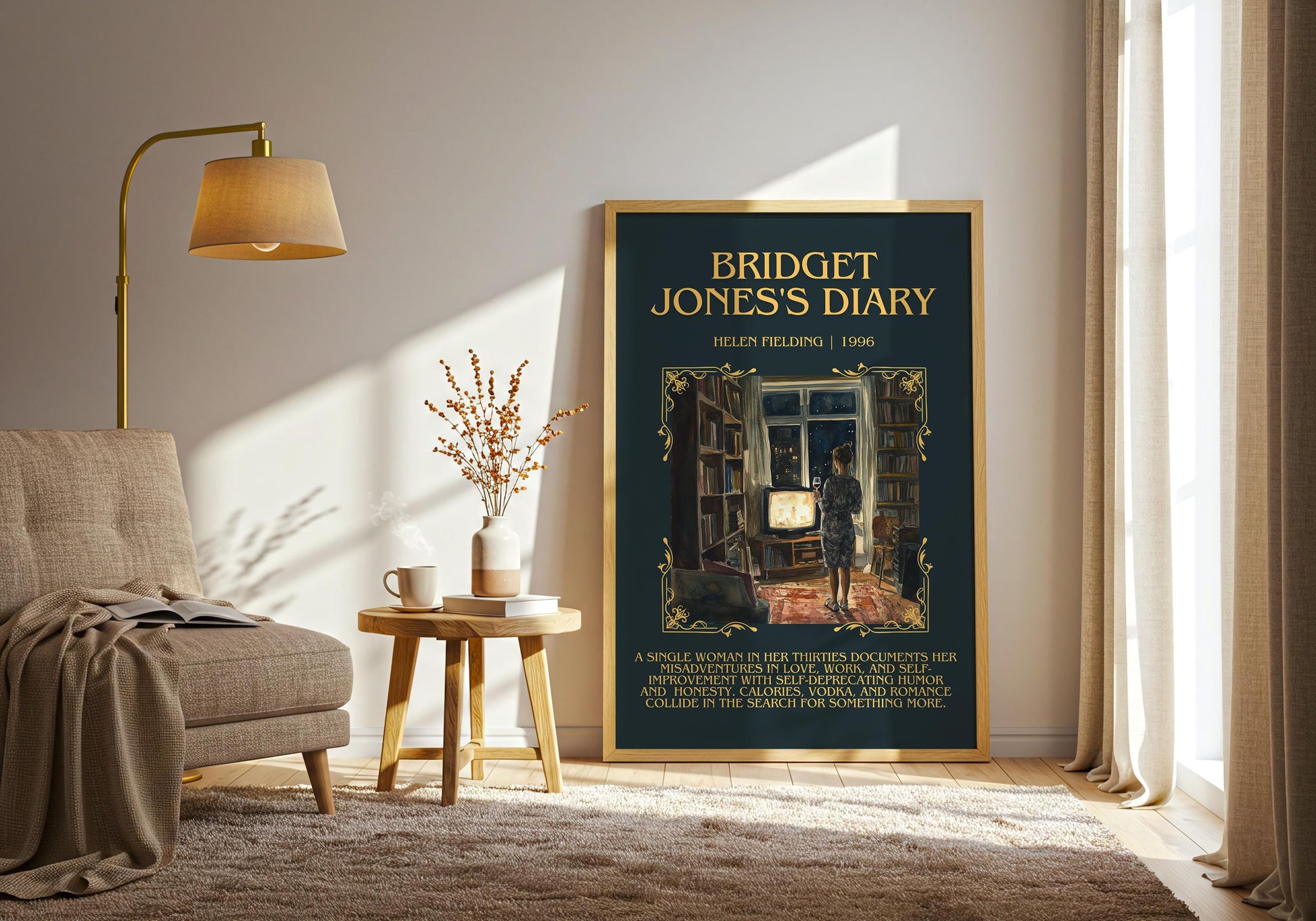 Bridget Jones's Diary by Helen Fielding Descriptive, High Quality Poster Print.Free Delivery Wall Art. Author&Blurb Book Artwork Novel