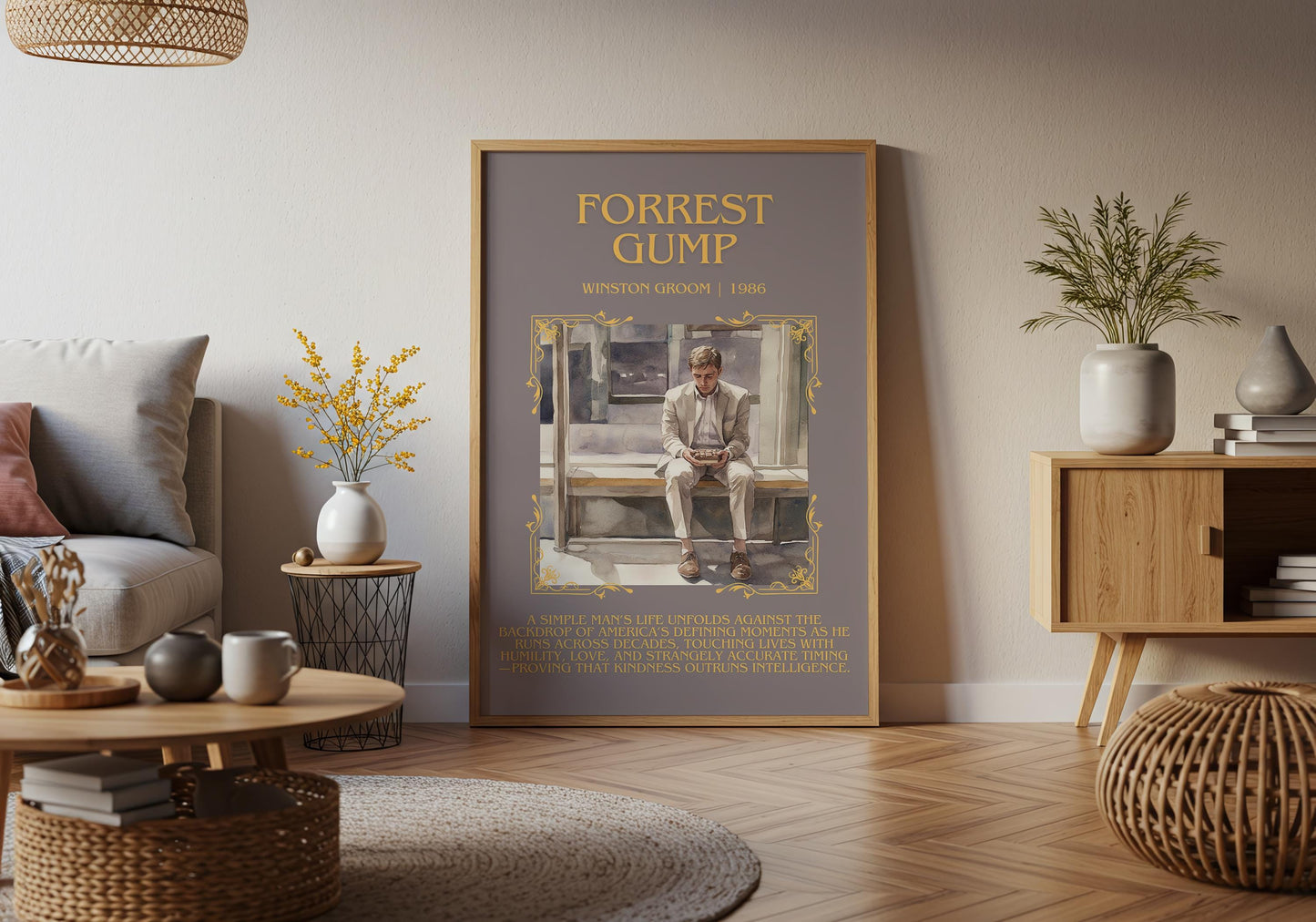 Forest Gump by Winston Groom Descriptive, High Quality Poster Print.Free Delivery Wall Art. Author&Blurb Book Artwork Novel Nook Gift