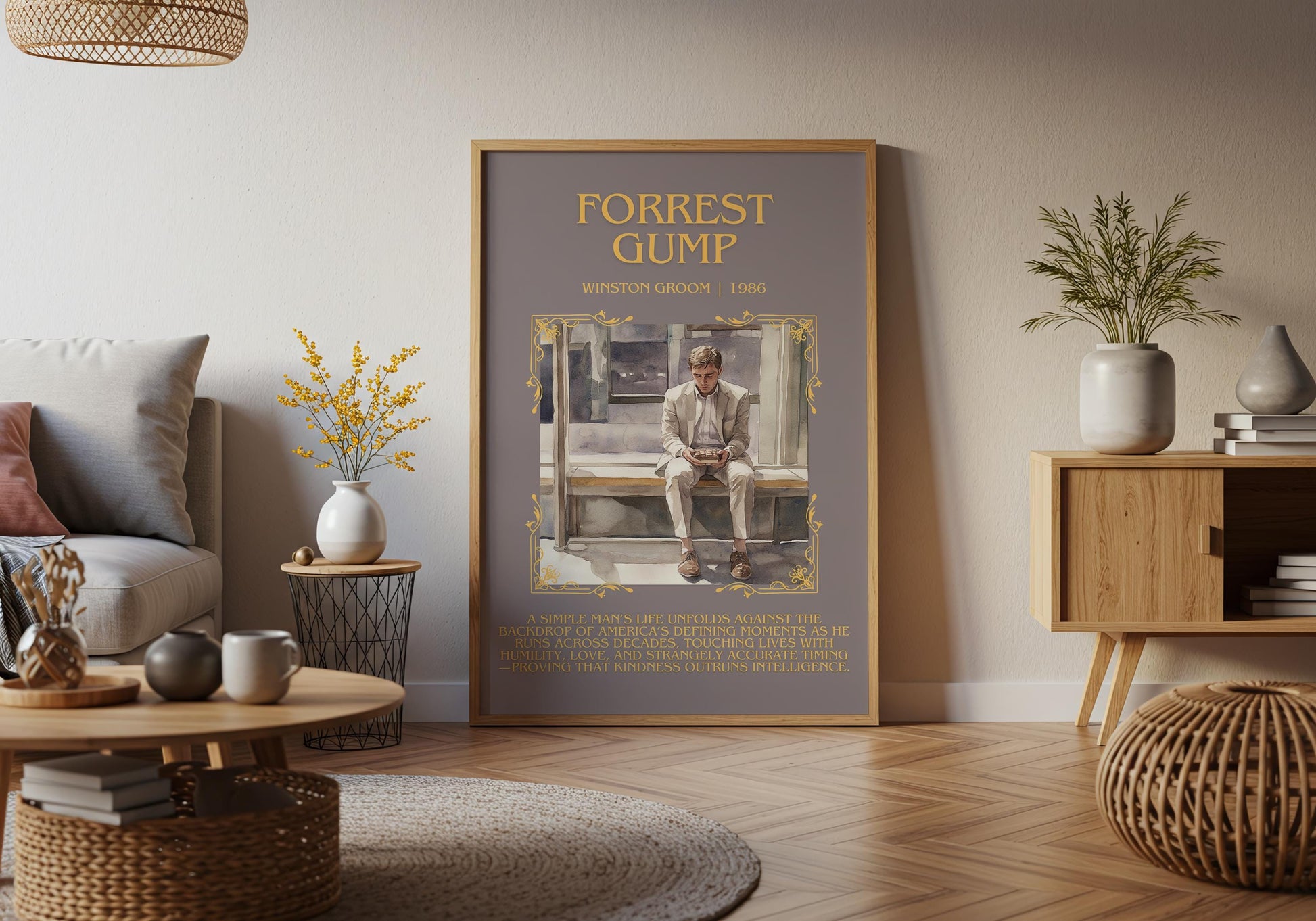 Forest Gump by Winston Groom Descriptive, High Quality Poster Print.Free Delivery Wall Art. Author&Blurb Book Artwork Novel Nook Gift