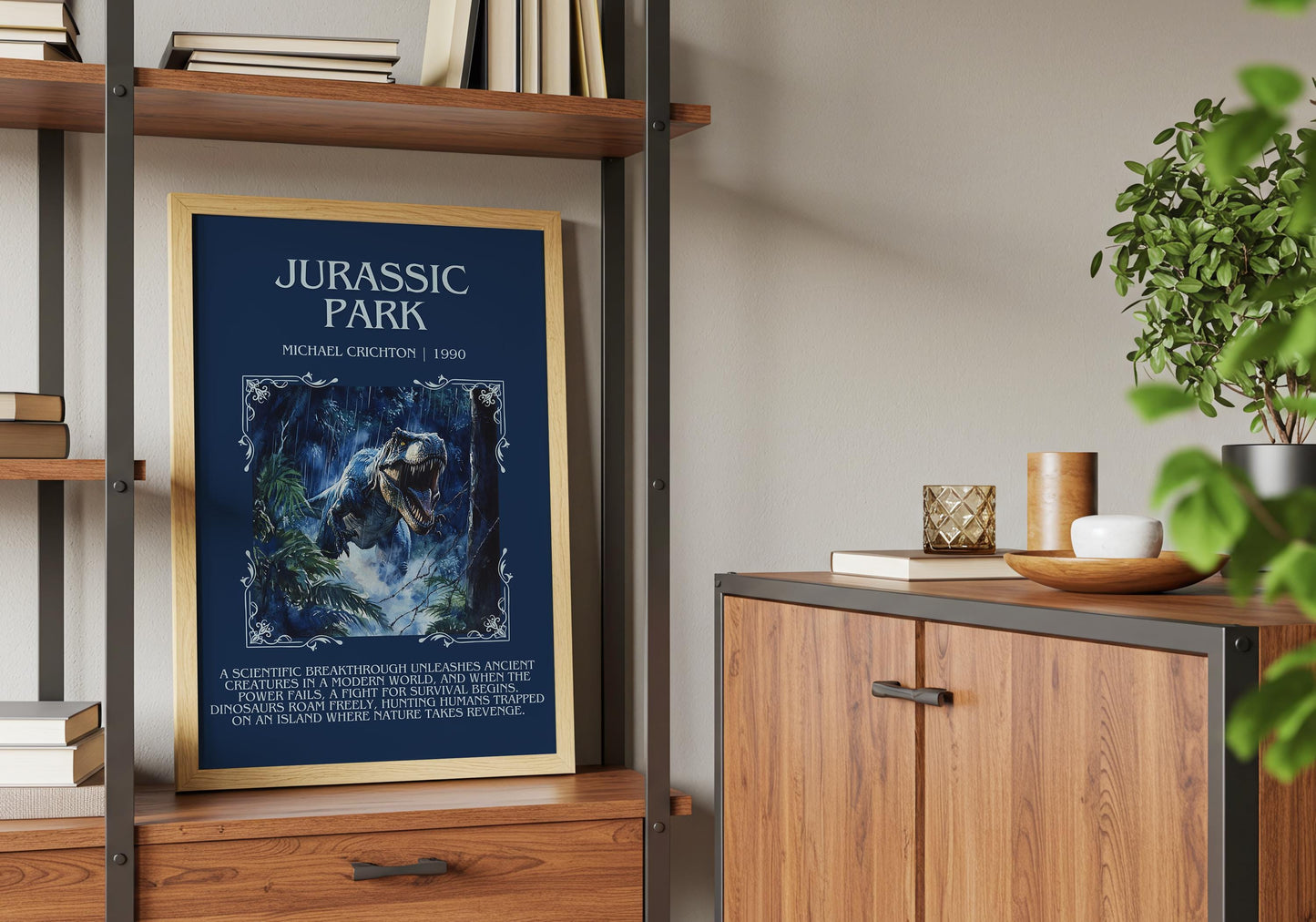 Jurassic Park by Michael Crichton Descriptive, High Quality Poster Print.Free Delivery Wall Art. Author&Blurb Book Artwork Novel Nook