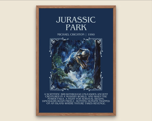 Jurassic Park by Michael Crichton Descriptive, High Quality Poster Print.Free Delivery Wall Art. Author&Blurb Book Artwork Novel Nook