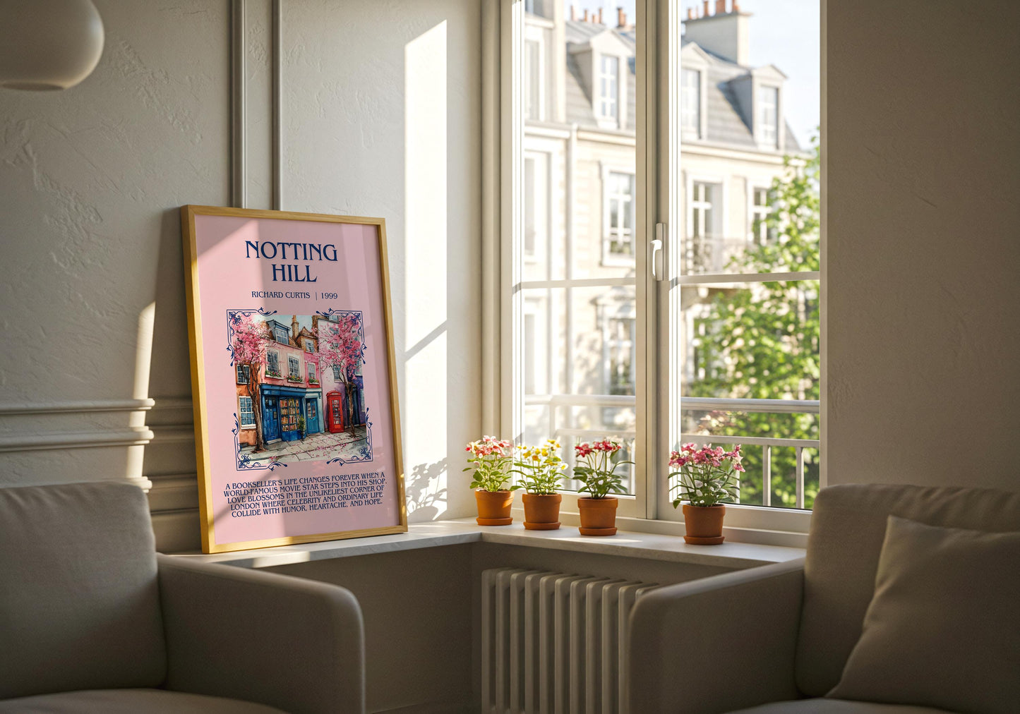 Notting Hill by Richard Curtis Descriptive, High Quality Poster Print.Free Delivery Wall Art. Author&Blurb Book Artwork Novel Nook Library