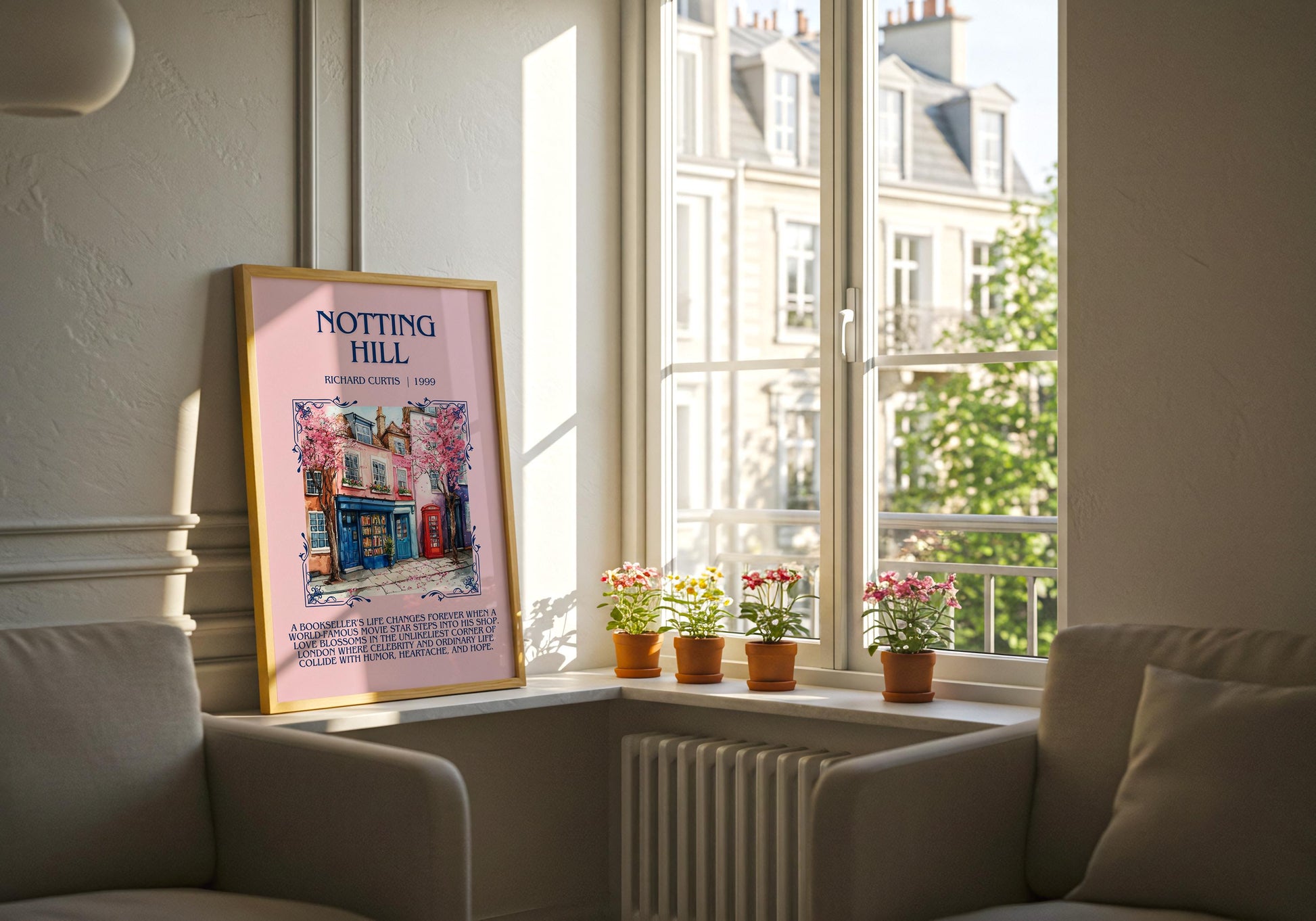 Notting Hill by Richard Curtis Descriptive, High Quality Poster Print.Free Delivery Wall Art. Author&Blurb Book Artwork Novel Nook Library