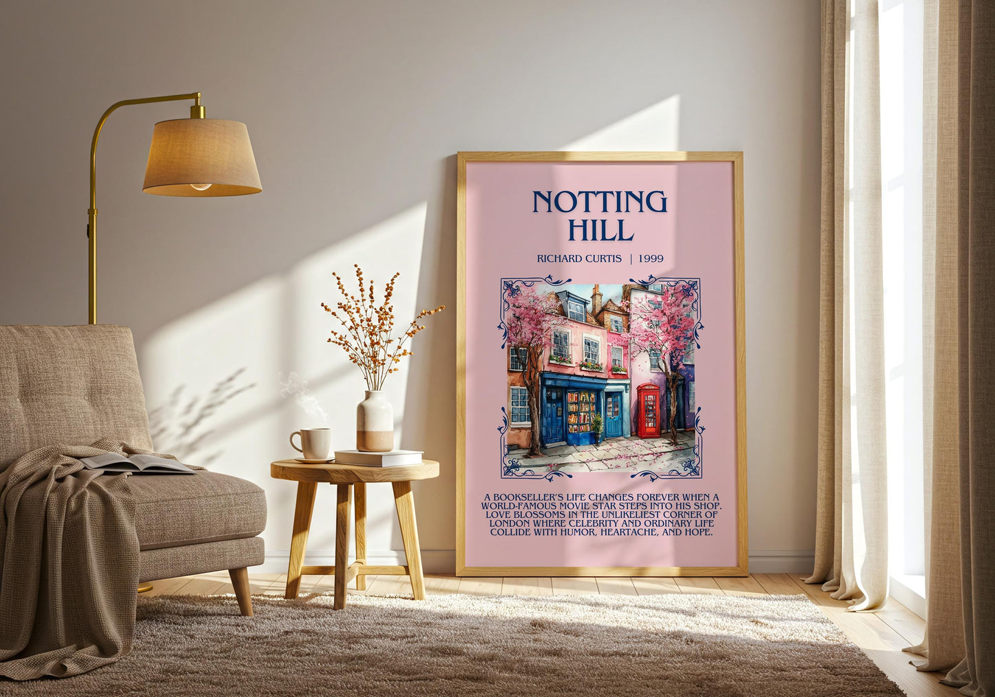 Notting Hill by Richard Curtis Descriptive, High Quality Poster Print.Free Delivery Wall Art. Author&Blurb Book Artwork Novel Nook Library