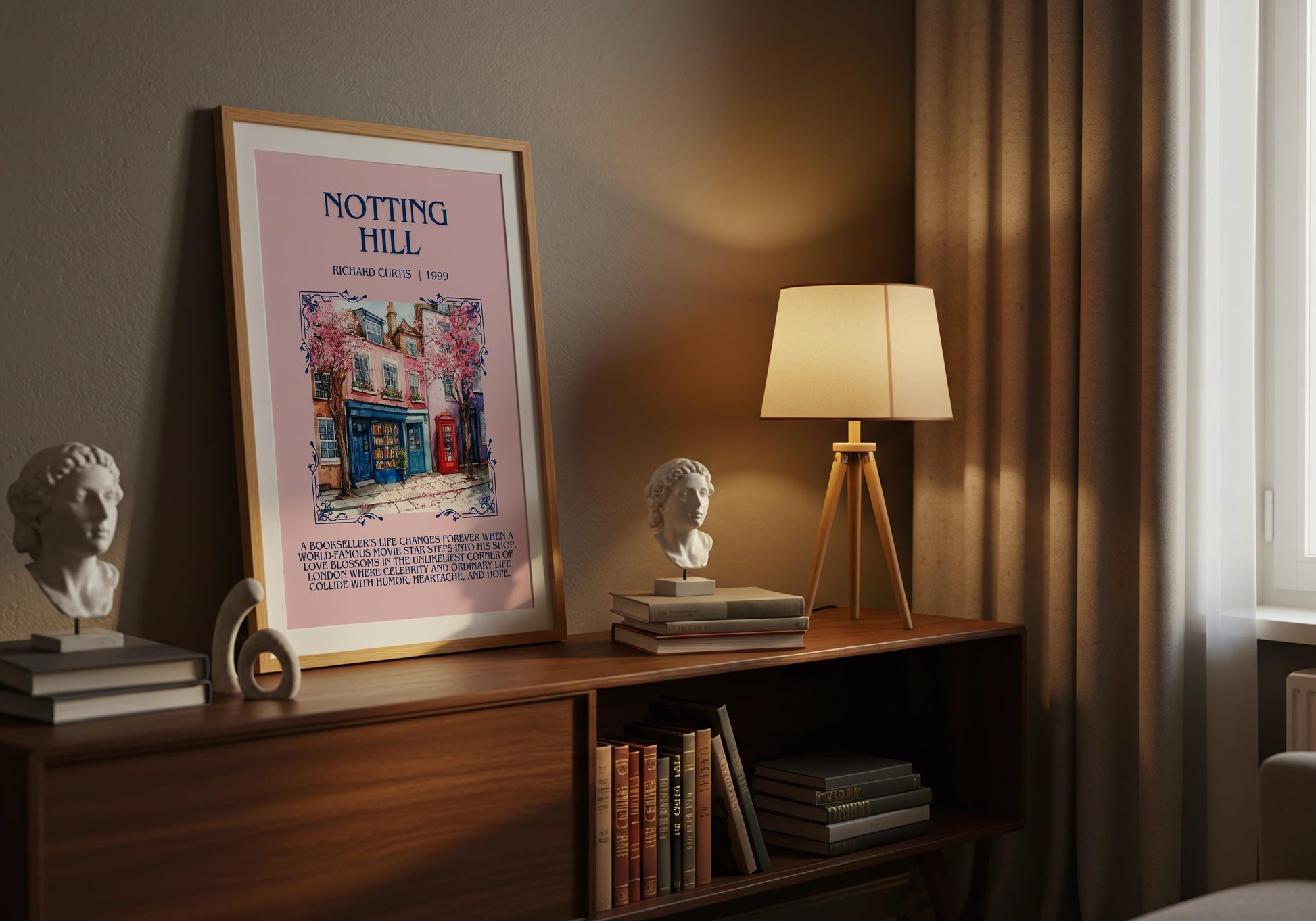 Notting Hill by Richard Curtis Descriptive, High Quality Poster Print.Free Delivery Wall Art. Author&Blurb Book Artwork Novel Nook Library