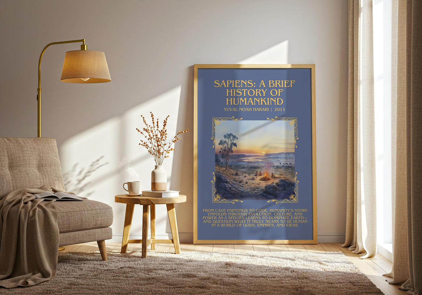 Sapiens: A Brief History Of Humankind by Yuval Noah Hurari Descriptive, High Quality Poster Print.Free Delivery Wall Art. Author&Blurb Book