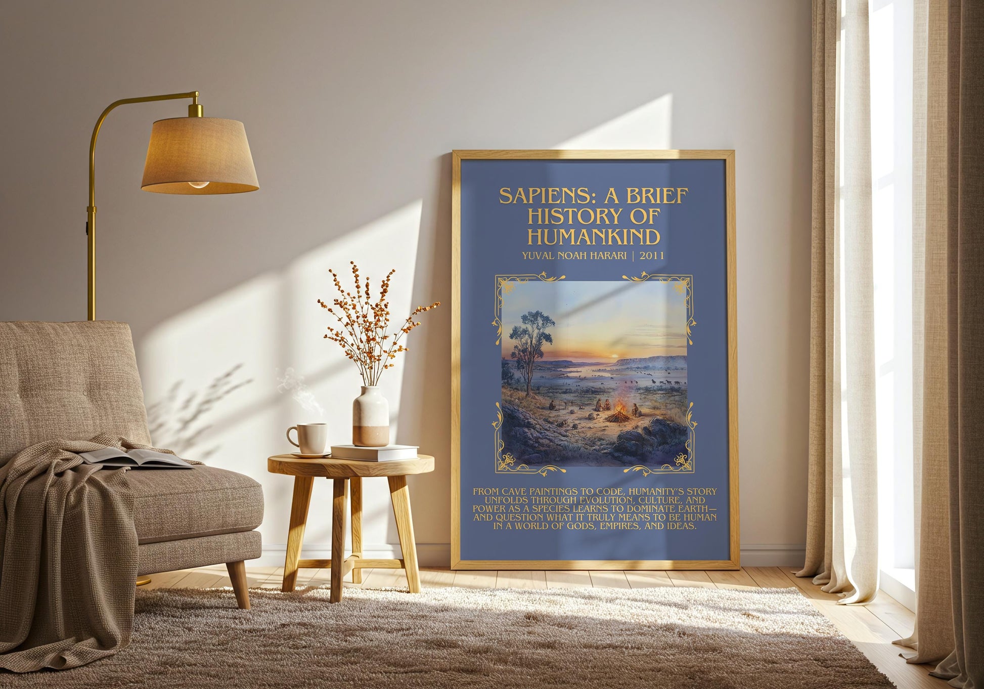 Sapiens: A Brief History Of Humankind by Yuval Noah Hurari Descriptive, High Quality Poster Print.Free Delivery Wall Art. Author&Blurb Book