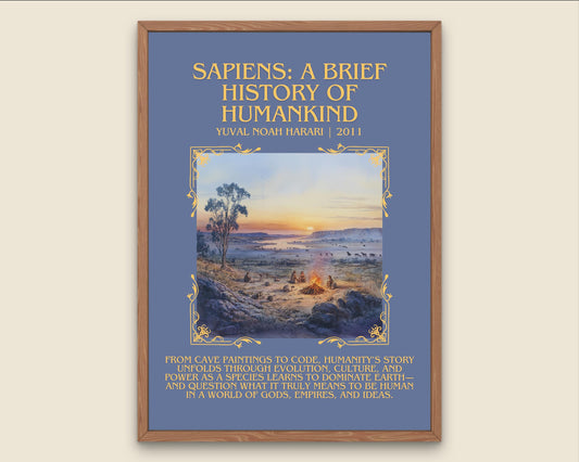 Sapiens: A Brief History Of Humankind by Yuval Noah Hurari Descriptive, High Quality Poster Print.Free Delivery Wall Art. Author&Blurb Book
