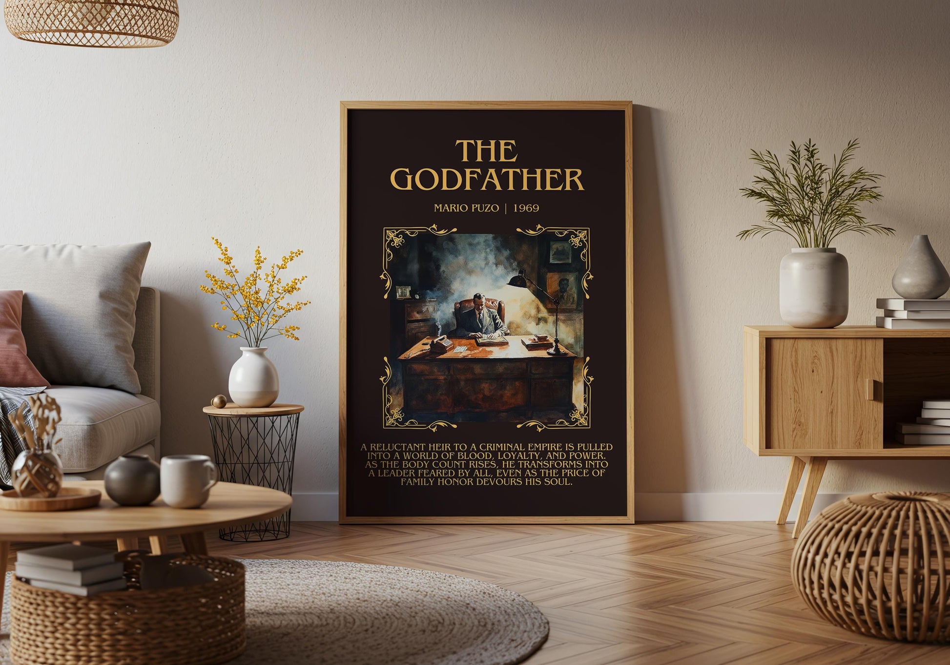 The Godfather by Mario Puzo Descriptive, High Quality Poster Print.Free Delivery Wall Art. Author&Blurb Book Library Nook Gift Movie