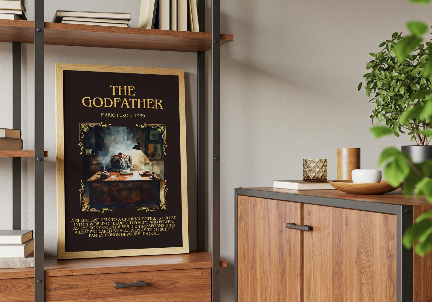 The Godfather by Mario Puzo Descriptive, High Quality Poster Print.Free Delivery Wall Art. Author&Blurb Book Library Nook Gift Movie