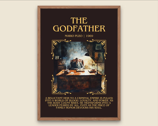 The Godfather by Mario Puzo Descriptive, High Quality Poster Print.Free Delivery Wall Art. Author&Blurb Book Library Nook Gift Movie