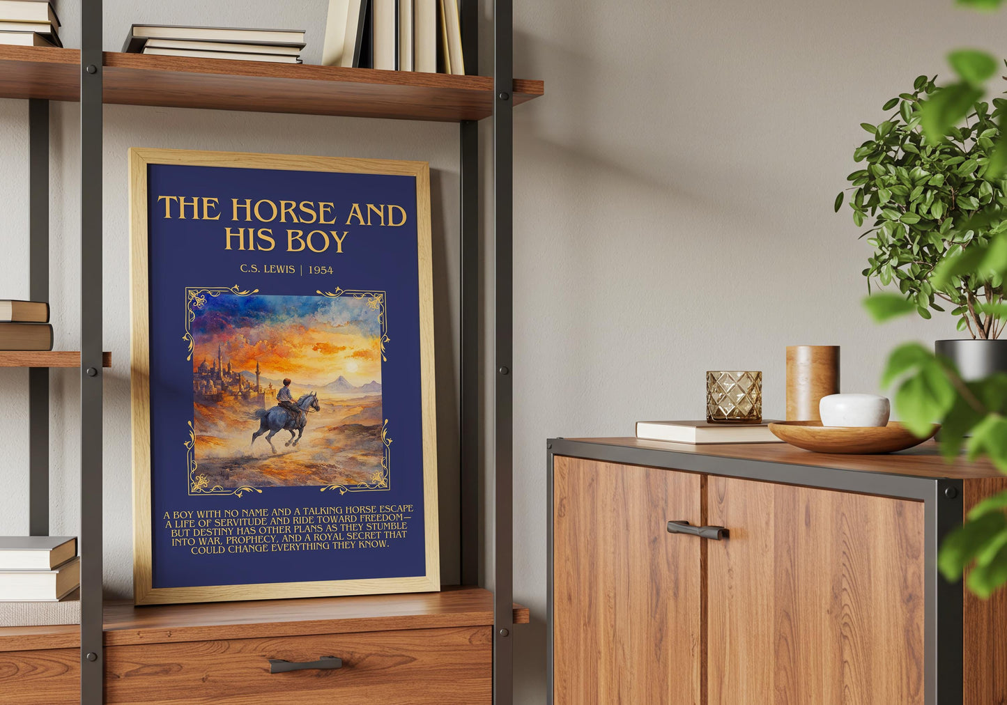 The Horse And His Boy by C.S. Lewis Descriptive, High Quality Poster Print.Free Delivery Wall Art. Author&Blurb Book Library Nook Gift