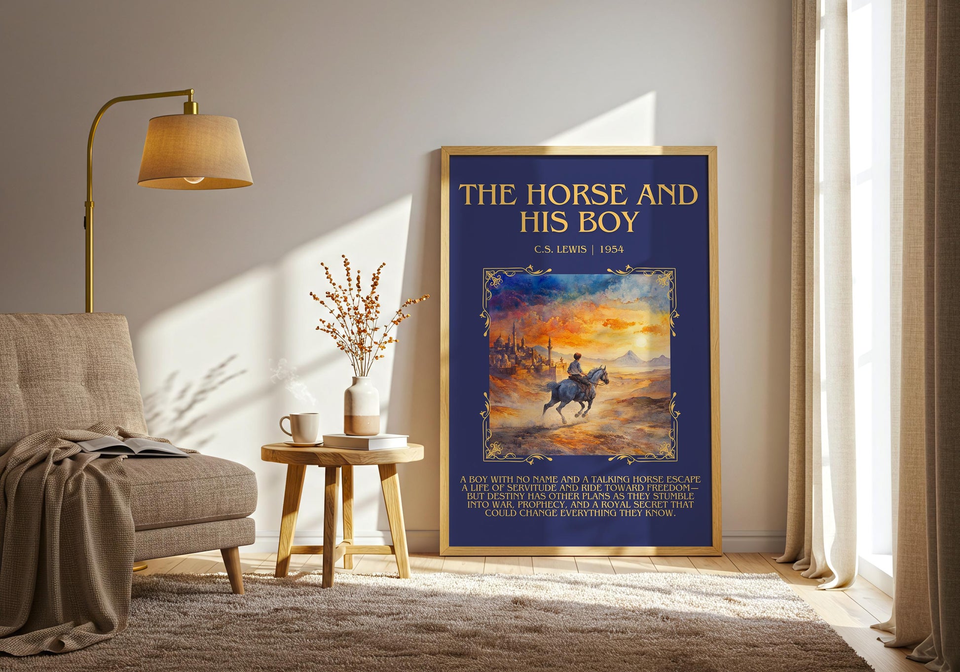 The Horse And His Boy by C.S. Lewis Descriptive, High Quality Poster Print.Free Delivery Wall Art. Author&Blurb Book Library Nook Gift