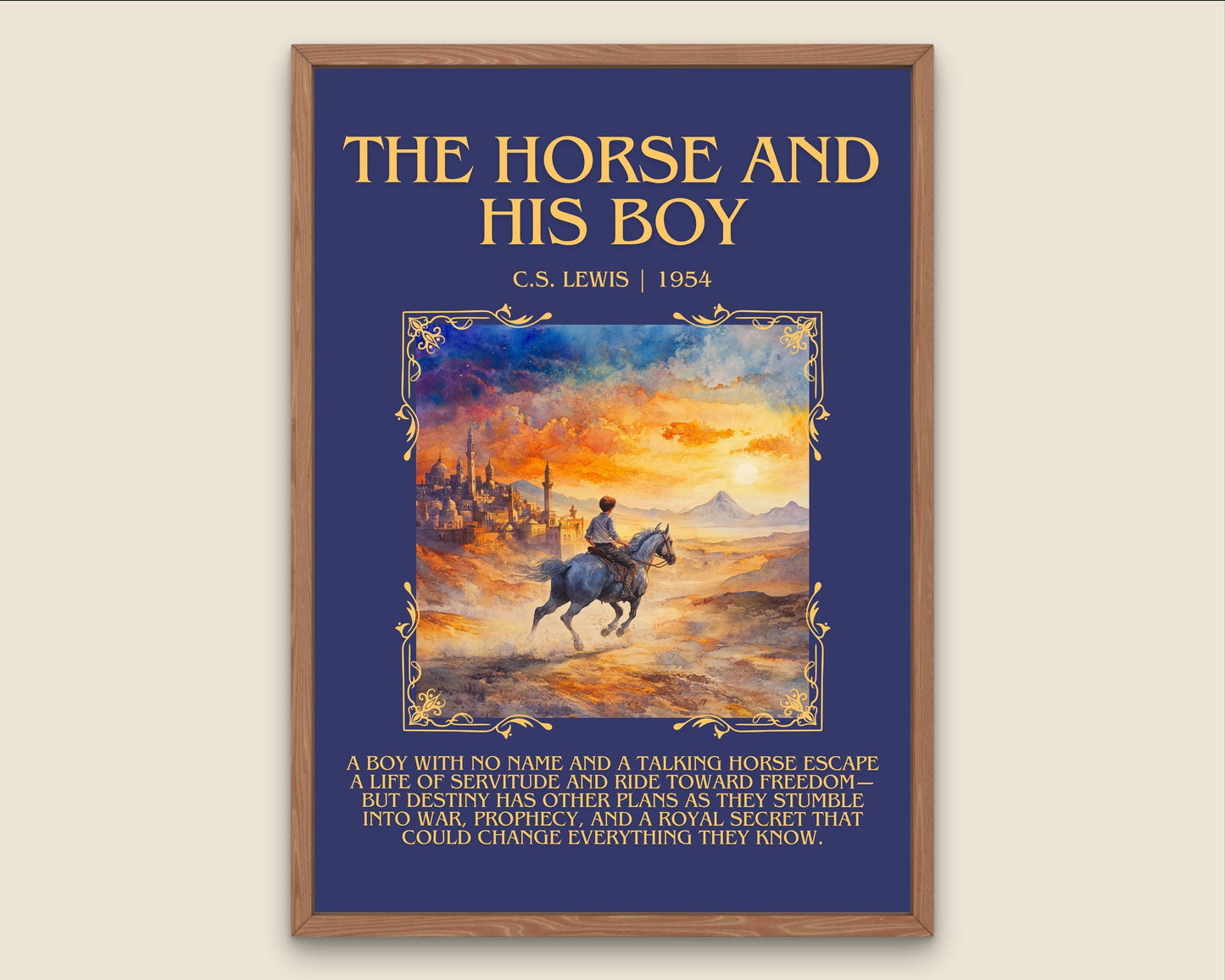 The Horse And His Boy by C.S. Lewis Descriptive, High Quality Poster Print.Free Delivery Wall Art. Author&Blurb Book Library Nook Gift