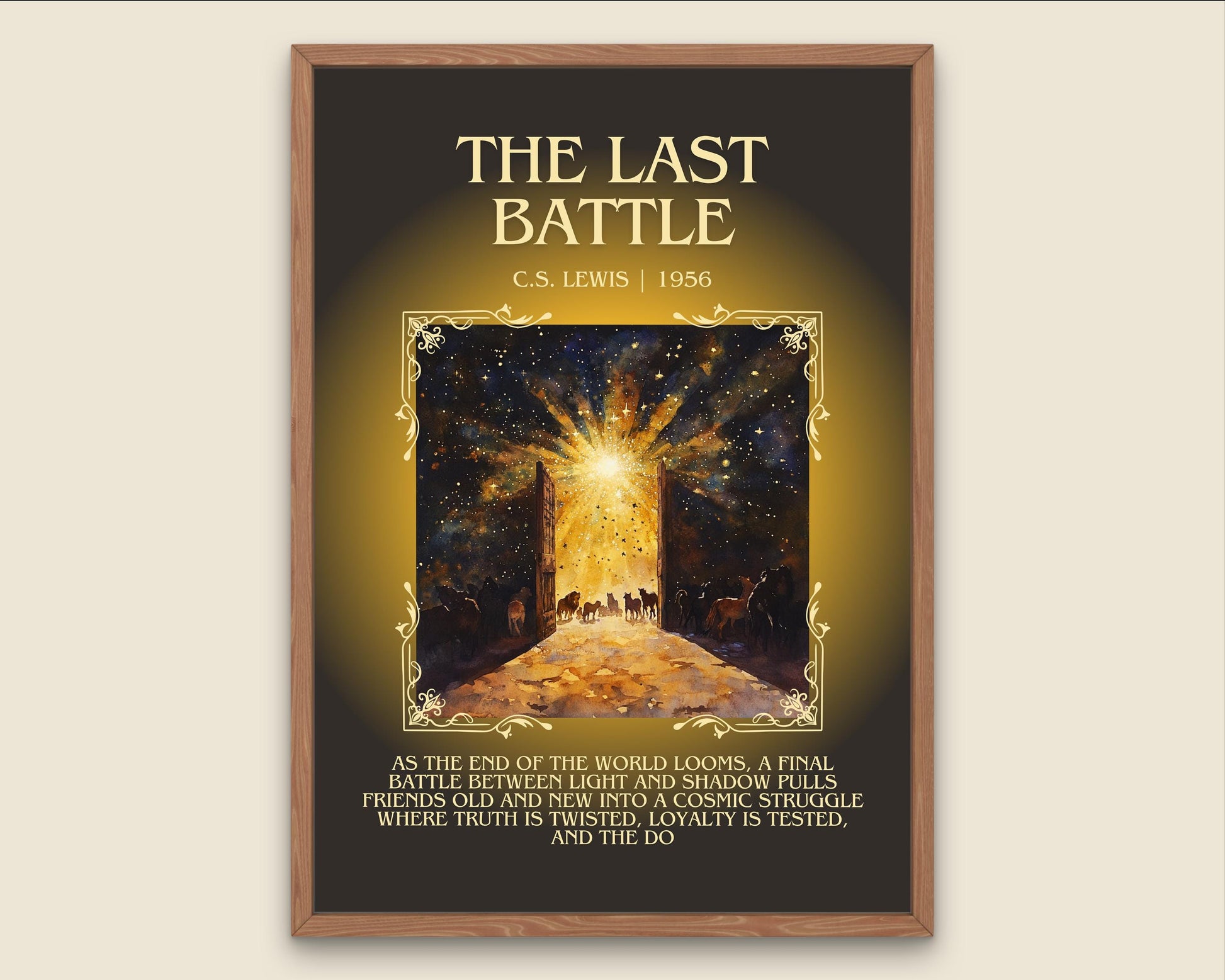 The Last Battle by C.S. Lewis Descriptive, High Quality Poster Print.Free Delivery Wall Art. Author&Blurb Book Library Nook Gift