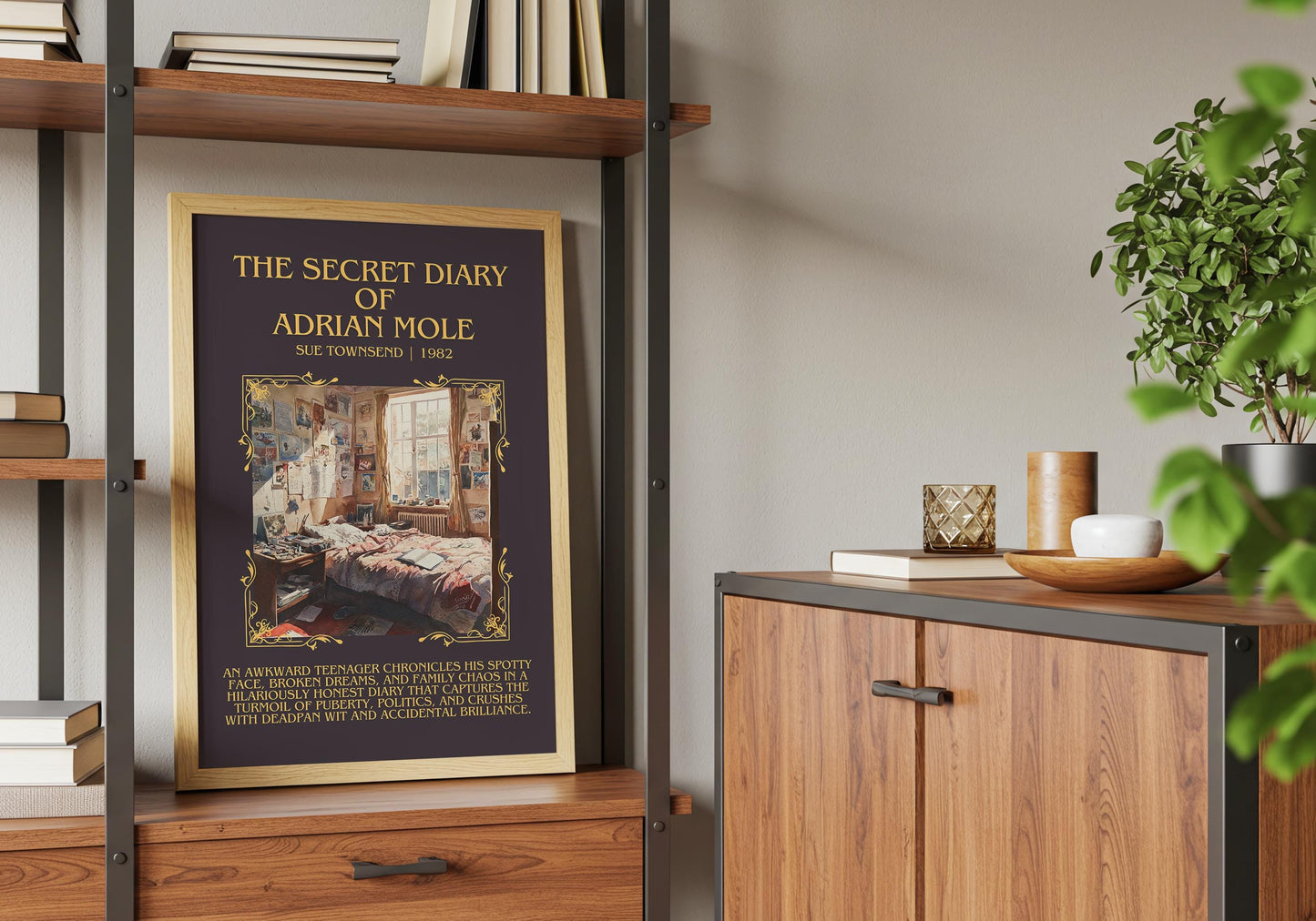 The Secret Diary Of Adrian Mole by Sue Townsend Descriptive, High Quality Poster Print.Free Delivery Wall Art. Author&Blurb Book Library