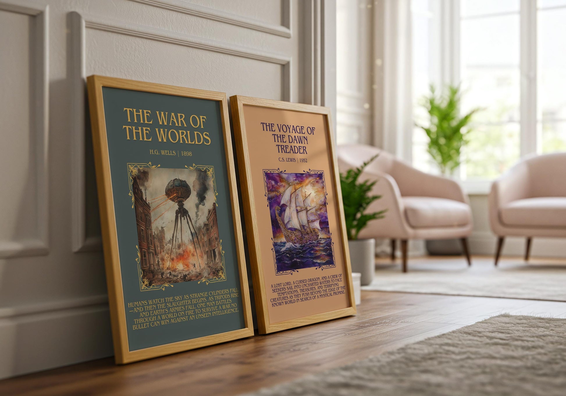 The War Of The Worlds by H.G. Wells Descriptive, High Quality Poster Print.Free Delivery Wall Art. Author&Blurb Book Library Nook Gift