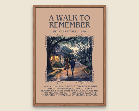 A Walk To Remember by Nicholas Sparks Descriptive, High Quality Poster Print.Free Delivery Wall Art.Author&Blurb Book Artwork. Book Gift