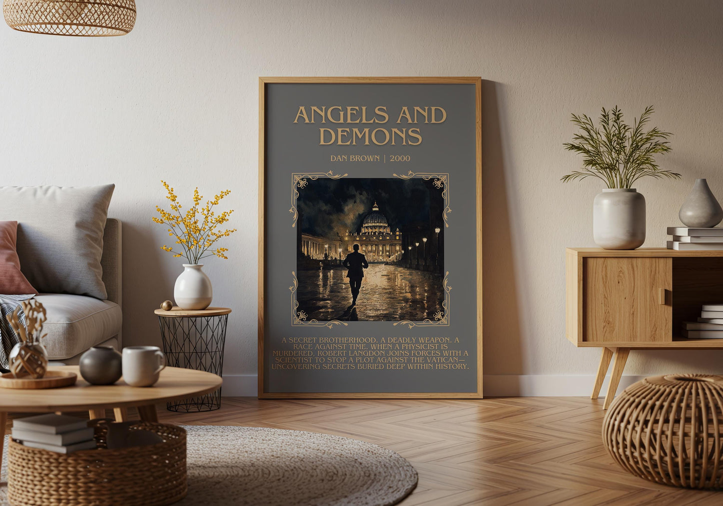 Angels and Demons by Dan Brown Descriptive, High Quality Poster Print.Free Delivery Wall Art.Author&Blurb Book Artwork. Book Summary Gift