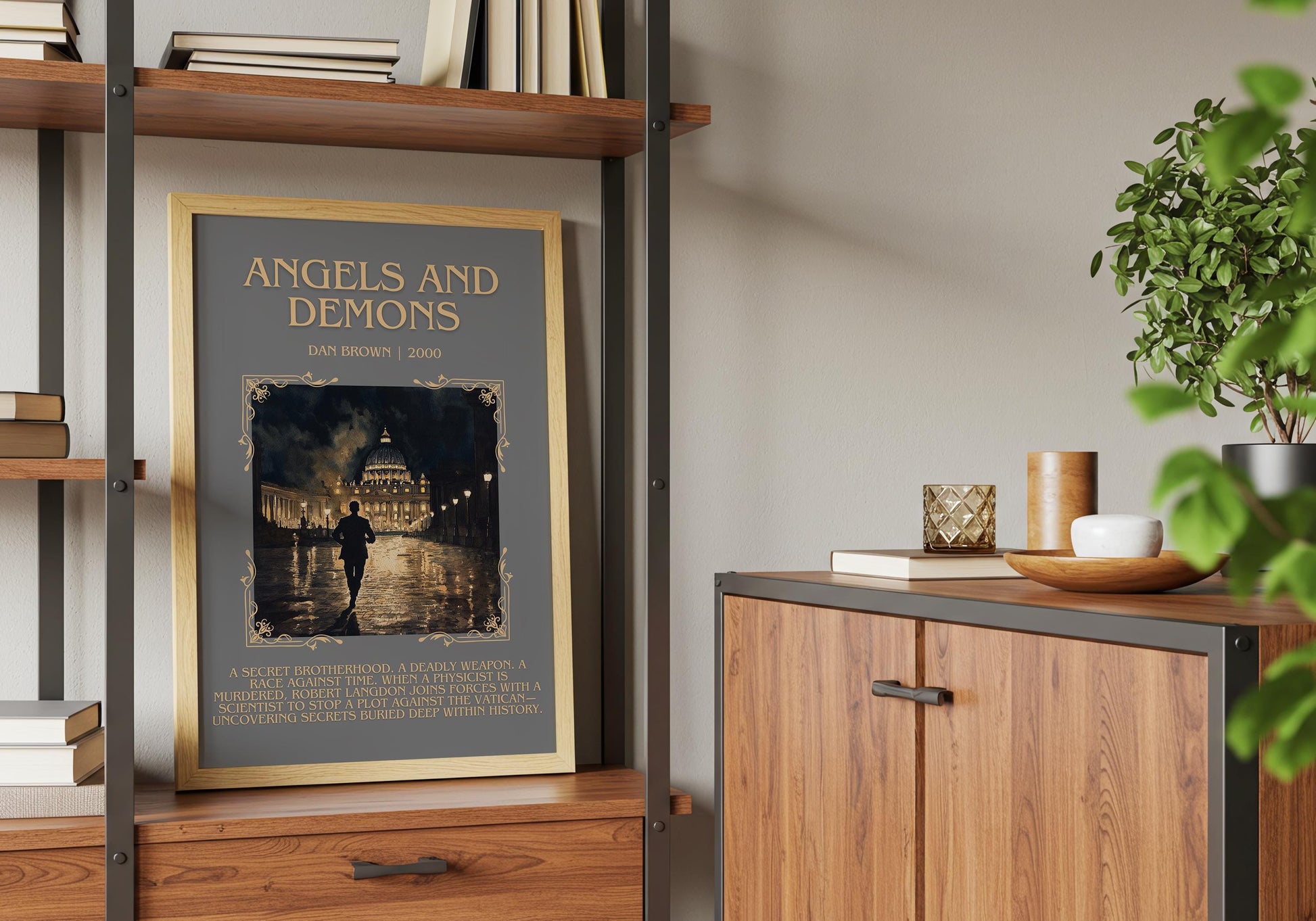 Angels and Demons by Dan Brown Descriptive, High Quality Poster Print.Free Delivery Wall Art.Author&Blurb Book Artwork. Book Summary Gift