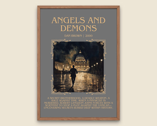 Angels and Demons by Dan Brown Descriptive, High Quality Poster Print.Free Delivery Wall Art.Author&Blurb Book Artwork. Book Summary Gift
