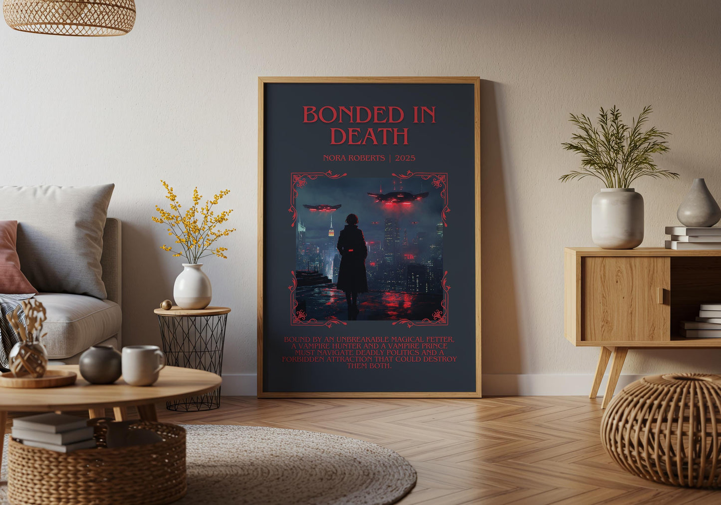 Bonded In Death by Nora Roberts Descriptive, High Quality Poster Print.Free Delivery Wall Art.Author&Blurb Book Artwork. Book Summary Gift