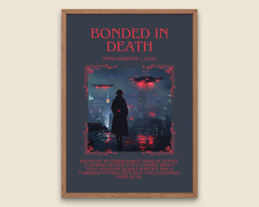 Bonded In Death by Nora Roberts Descriptive, High Quality Poster Print.Free Delivery Wall Art.Author&Blurb Book Artwork. Book Summary Gift