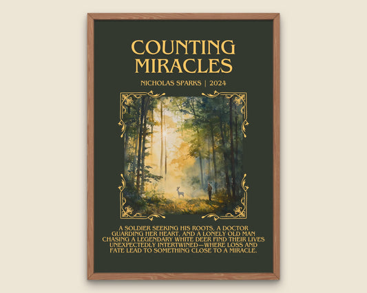 Counting Miracles by Nicholas Sparks Descriptive, High Quality Poster Print.Free Delivery Wall Art.Author&Blurb Book Artwork. Book Gift