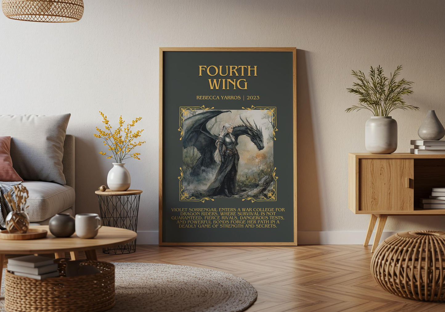 Fourth Wing by Rebecca Yarros Descriptive, High Quality Poster Print.Free Delivery Wall Art.Author&Blurb Book Artwork. Book Gift
