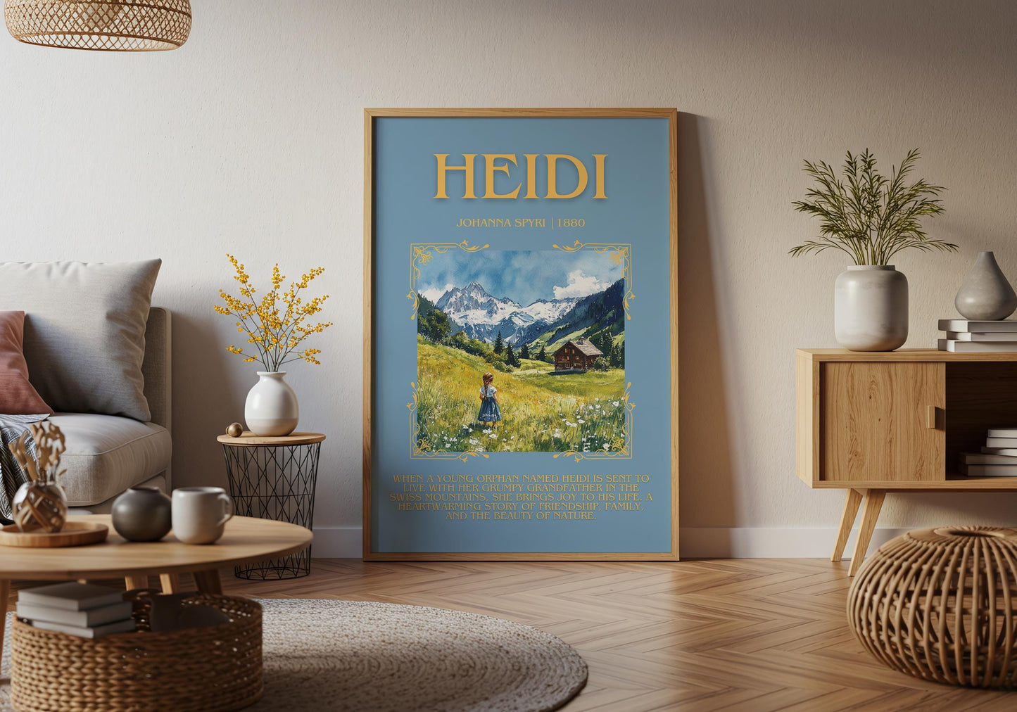 Heidi by Johanna Spyri Descriptive, High Quality Poster Print.Free Delivery Wall Art.Author&Blurb Book Artwork. Book Gift