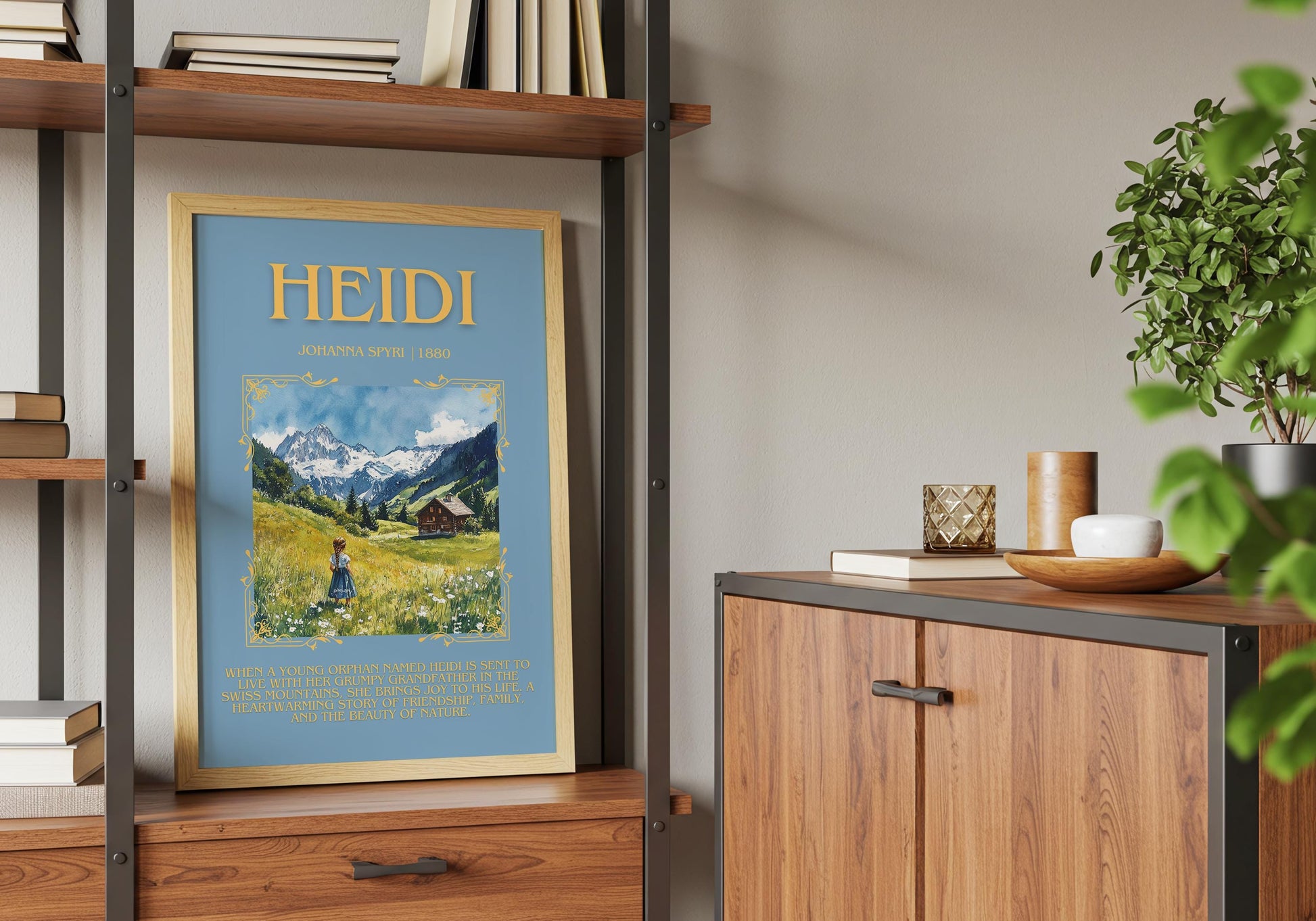 Heidi by Johanna Spyri Descriptive, High Quality Poster Print.Free Delivery Wall Art.Author&Blurb Book Artwork. Book Gift