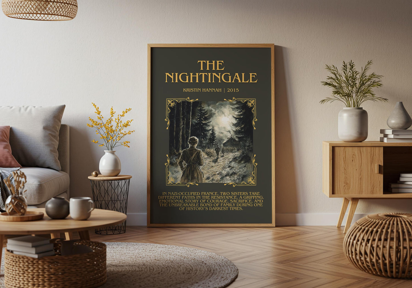 The Nightingale by Kristin Hannah Descriptive, High Quality Poster Print.Free Delivery Wall Art.Author&Blurb Book Artwork. Summary Gift