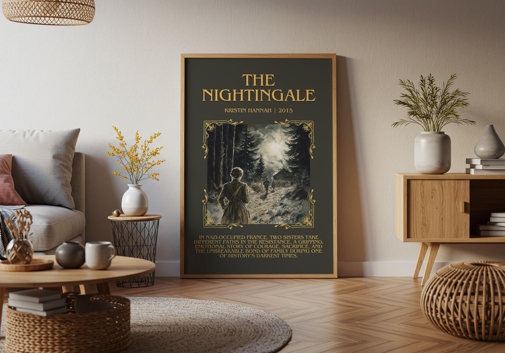 The Nightingale by Kristin Hannah Descriptive, High Quality Poster Print.Free Delivery Wall Art.Author&Blurb Book Artwork. Summary Gift
