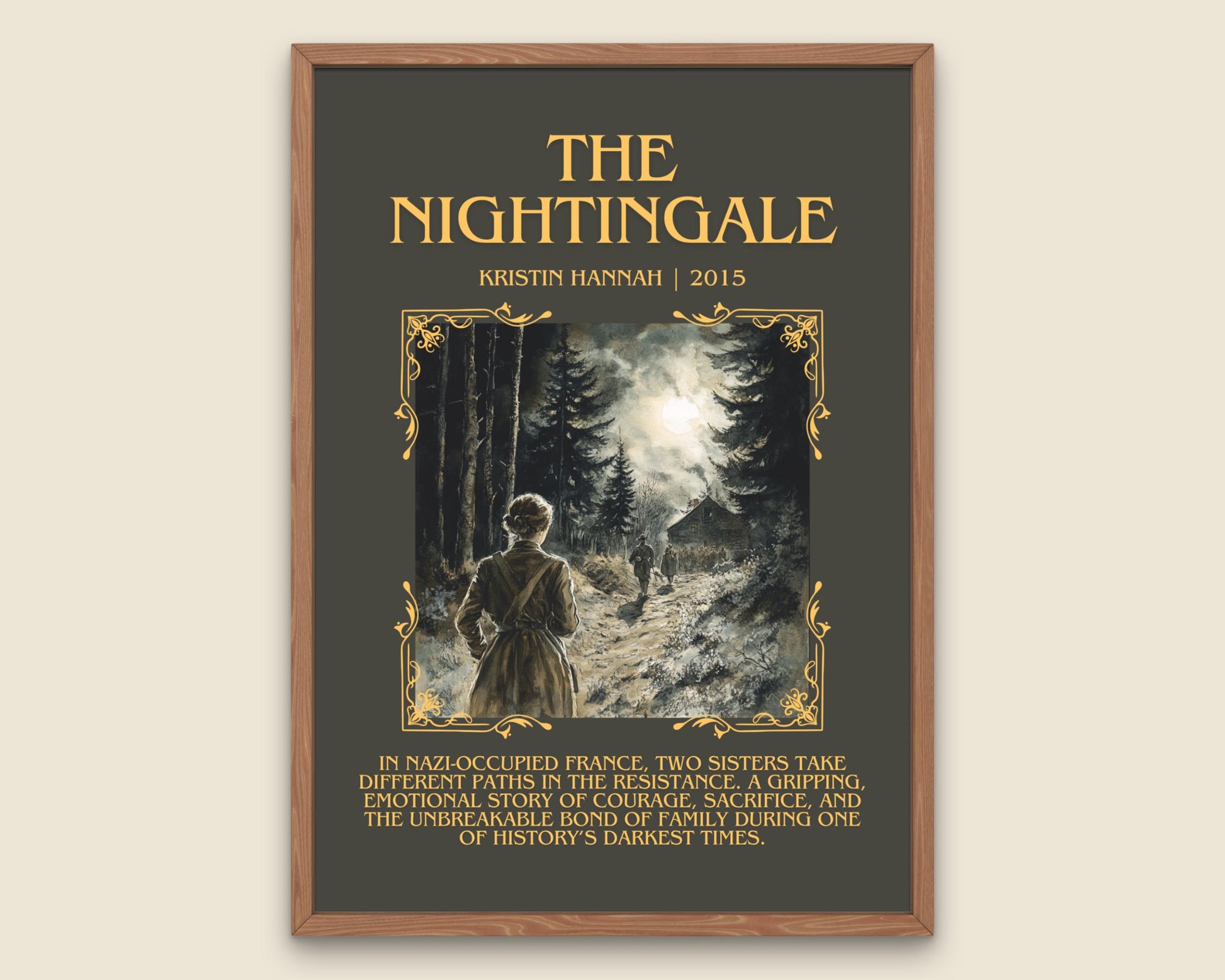 The Nightingale by Kristin Hannah Descriptive, High Quality Poster Print.Free Delivery Wall Art.Author&Blurb Book Artwork. Summary Gift