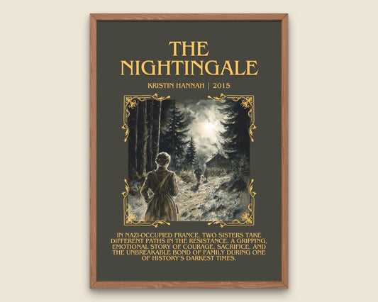 The Nightingale by Kristin Hannah Descriptive, High Quality Poster Print.Free Delivery Wall Art.Author&Blurb Book Artwork. Summary Gift