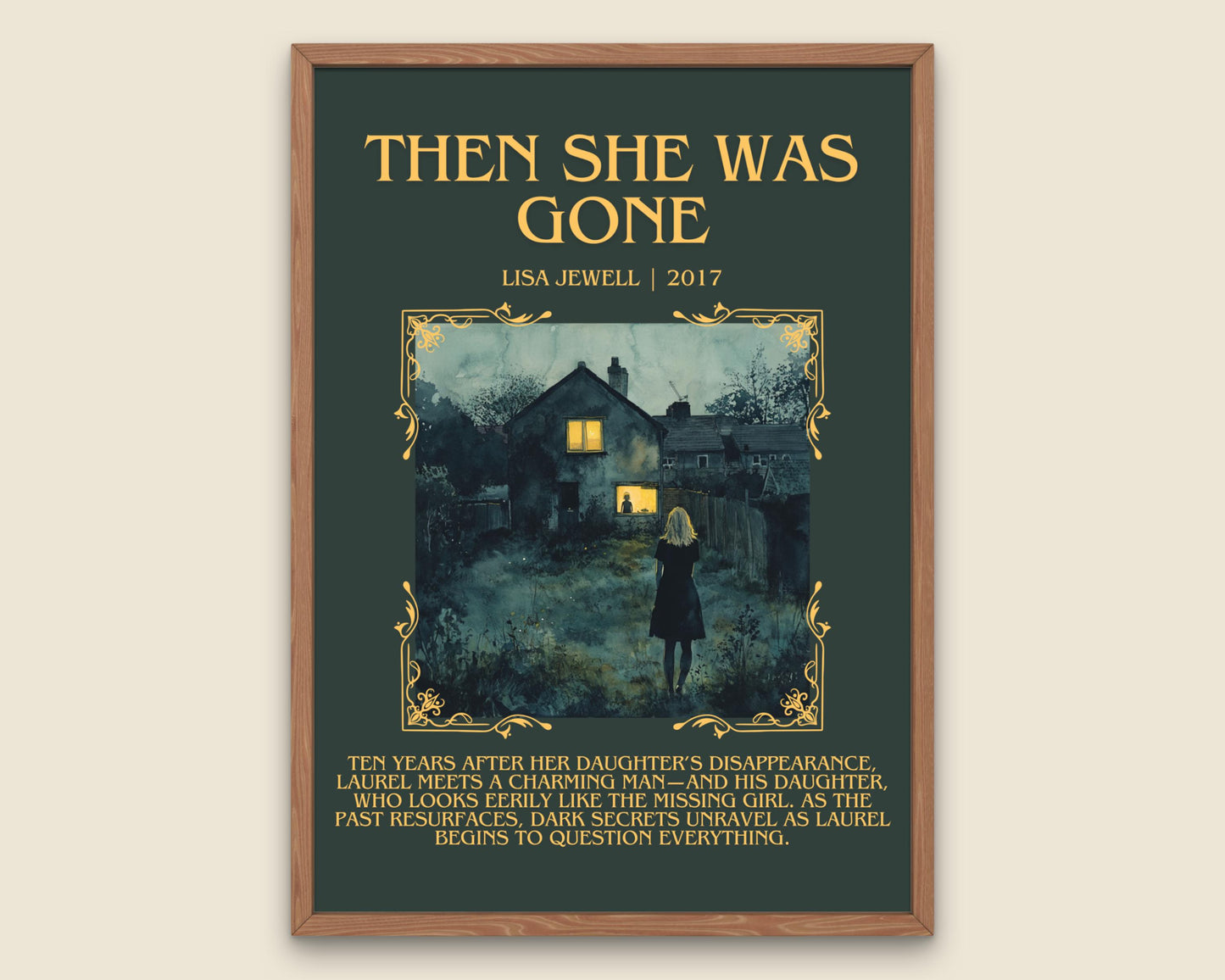 Then She Was Gone by Lisa Jewell Descriptive, High Quality Poster Print.Free Delivery Wall Art.Author&Blurb Book Artwork. Summary Gift