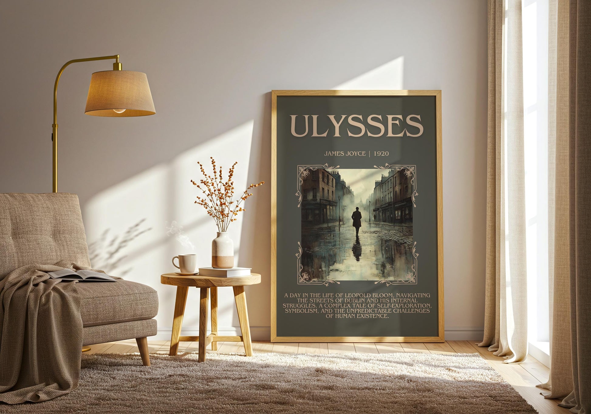 Ulysses by James Joyce Descriptive, High Quality Poster Print.Free Delivery Wall Art.Author&Blurb Book Artwork. Novel Summary Gift