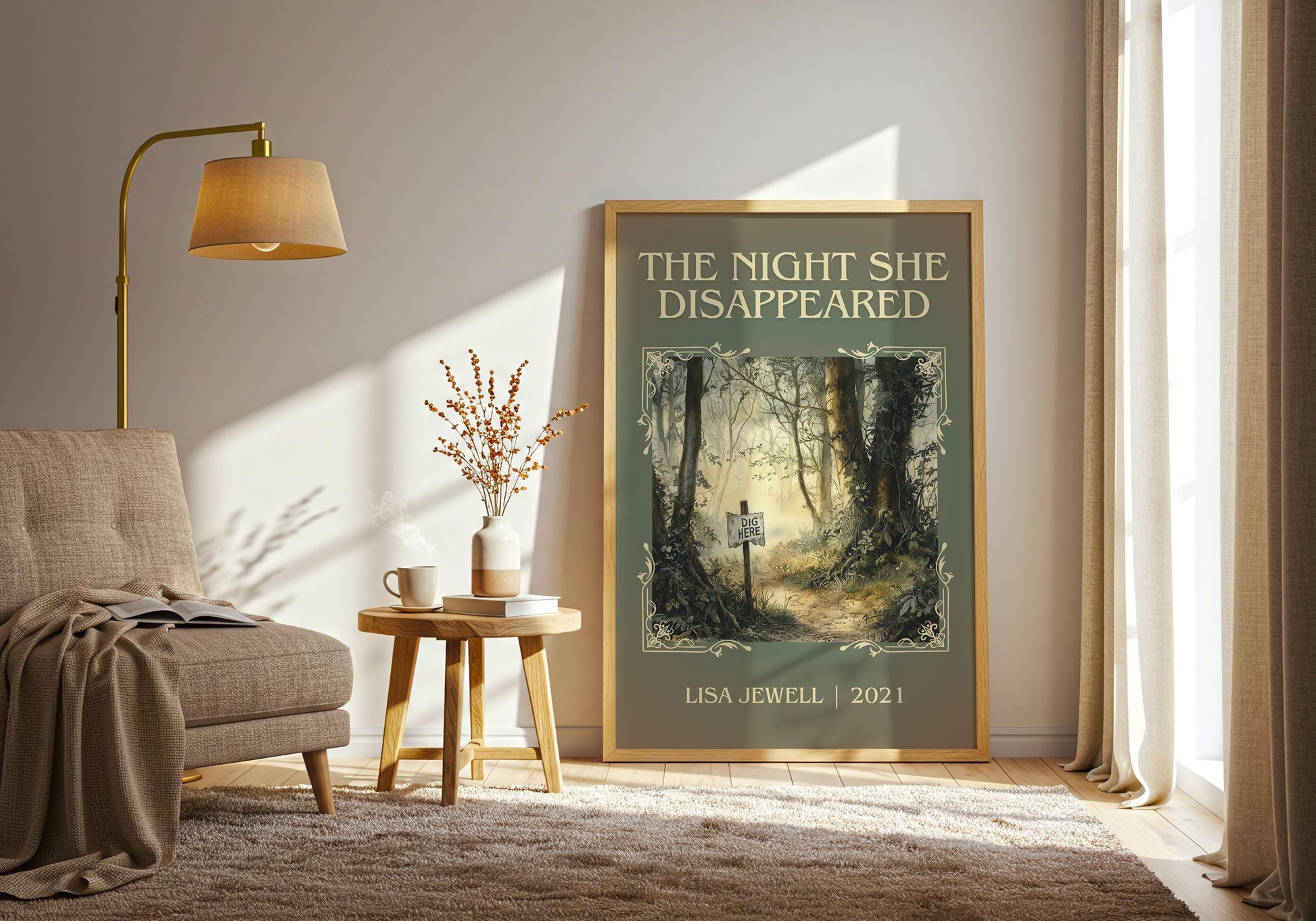 The Night She Disappeared by Lisa Jewell High Quality Poster Print. Fast-Free Delivery Wall Art. Author, Title Book/Novel Artwork.Minimalist