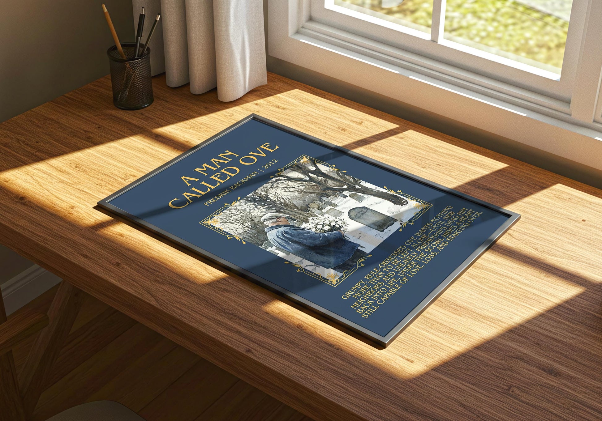 A Man Called Ove by Fredrik Backman Descriptive, High Quality Poster Print.Free Delivery Wall Art. Author&Blurb Book Library Nook Gift