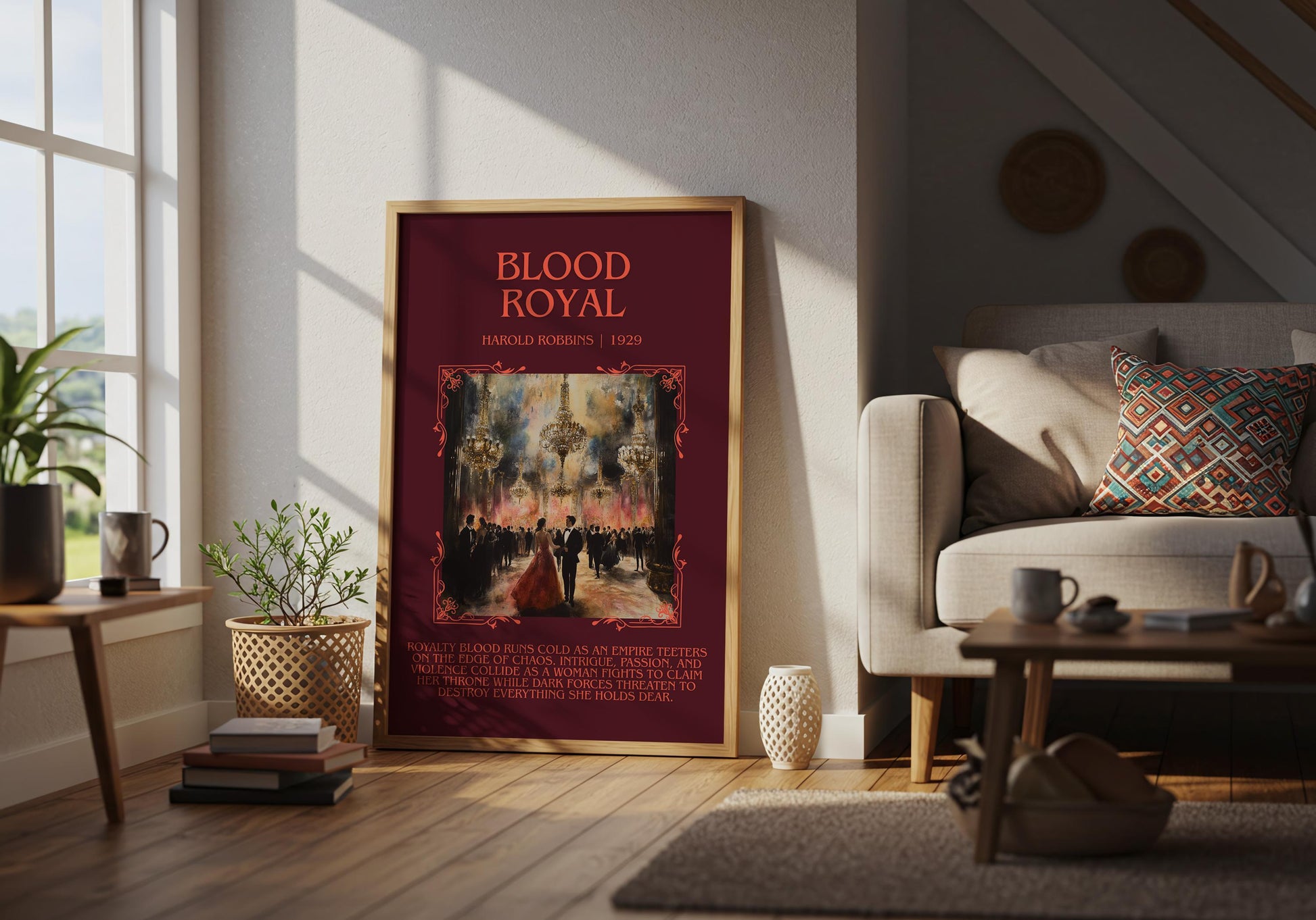 Blood Royal by Harold Robbins Descriptive, High Quality Poster Print.Free Delivery Wall Art. Author&Blurb Book Library Nook Gift
